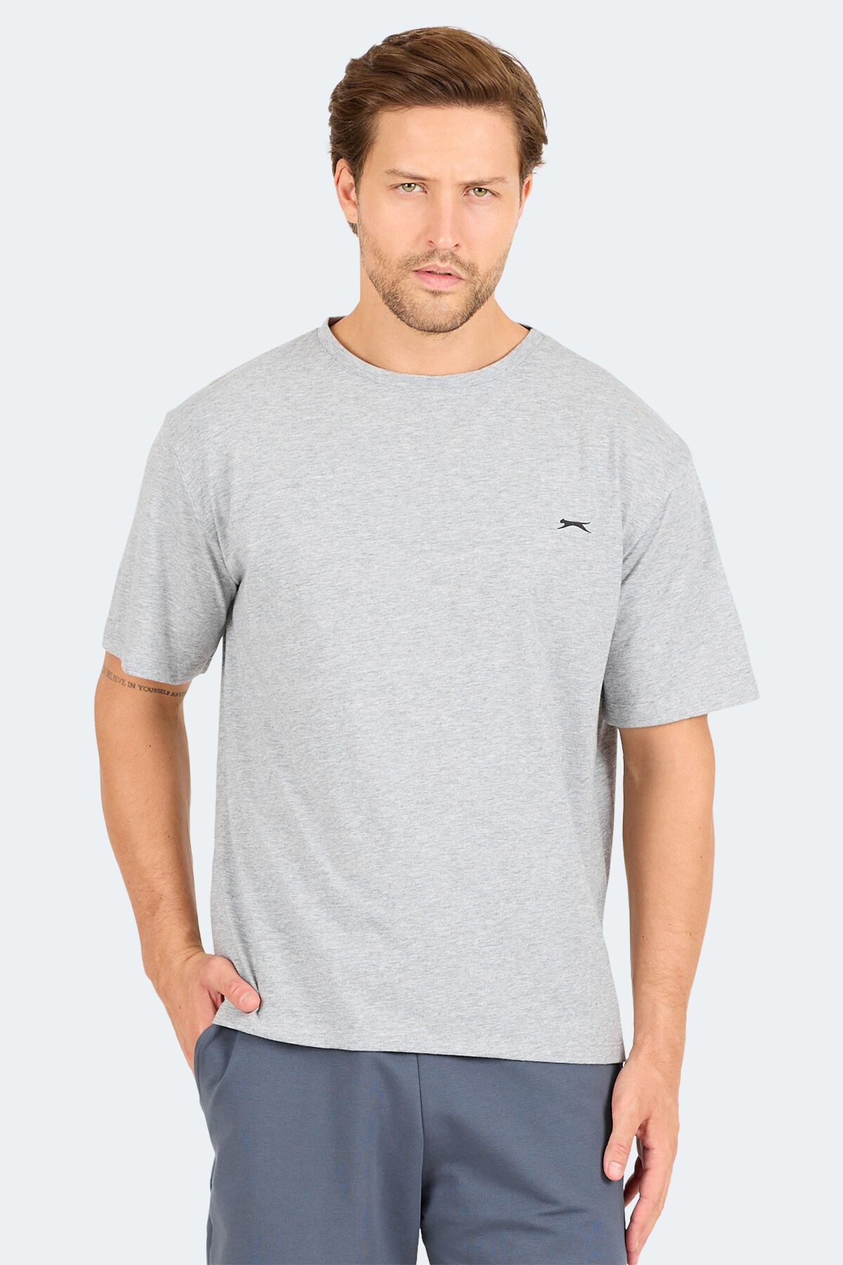 Slazenger KARNEN IN Oversize Erkek Baskılı Gri Tişört