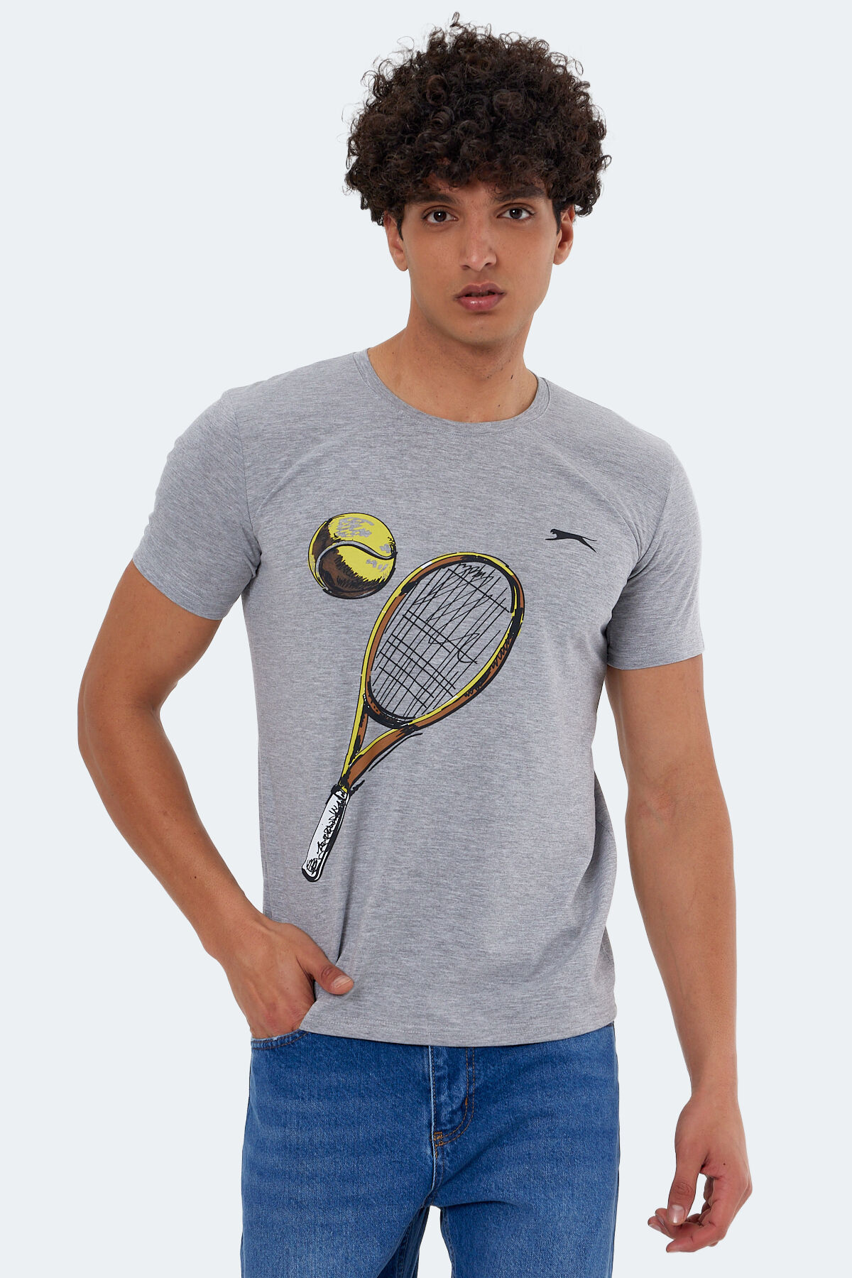 Slazenger KATONS IN Erkek Baskılı Gri Tişört