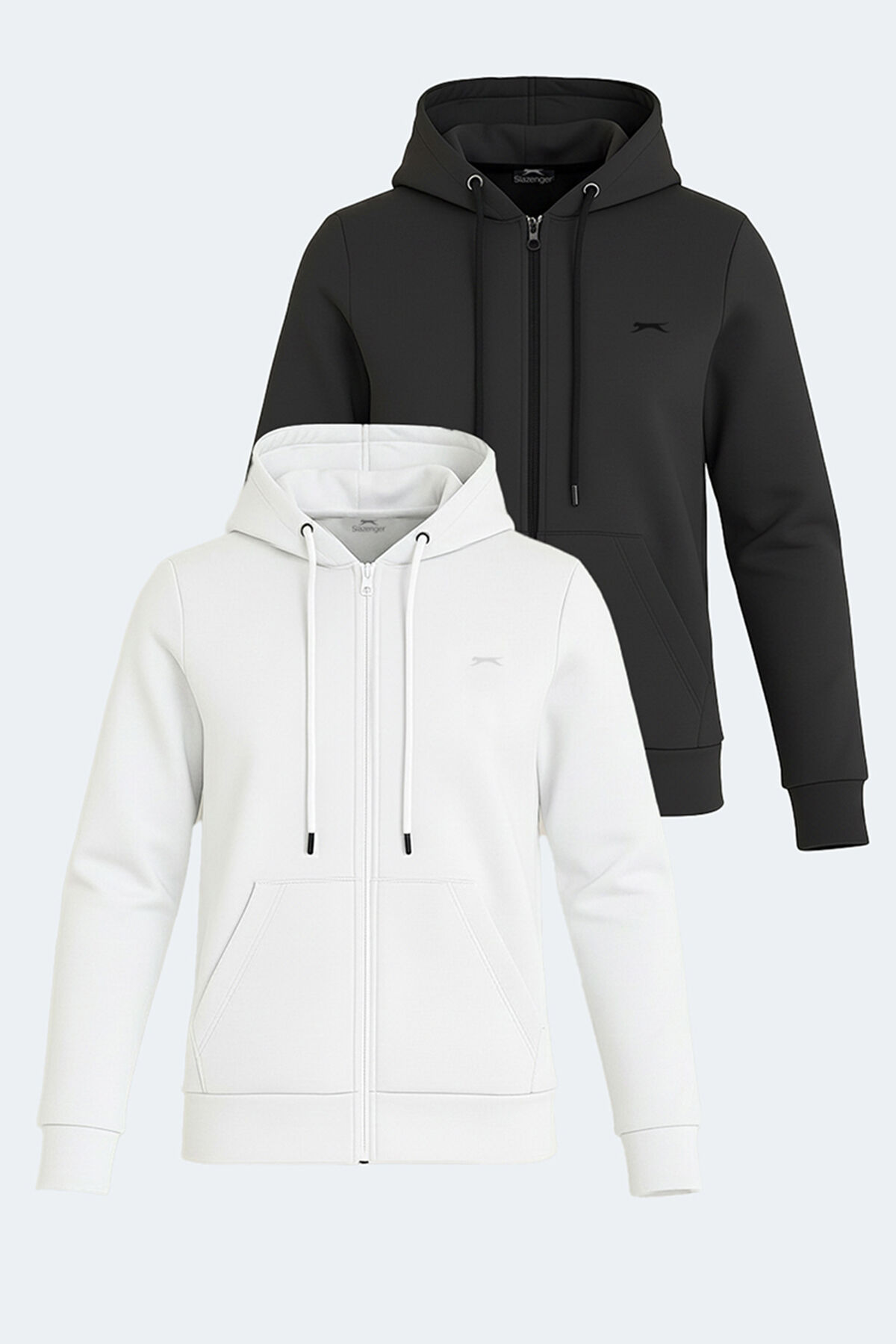 Slazenger KATYA 2 li set Kadın Fermuarlı Kapüşonlu Cepli Beyaz - Siyah Sweatshırt