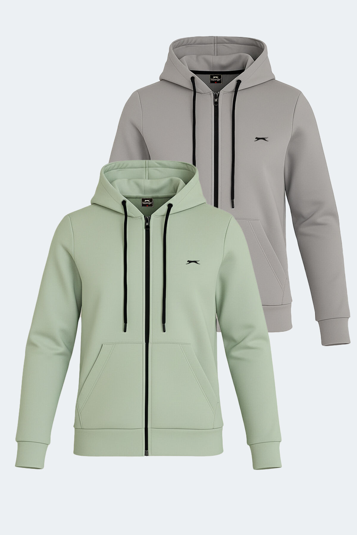 Slazenger KATYA 2 li set Kadın Fermuarlı Kapüşonlu Cepli Gri - Yeşil Sweatshırt