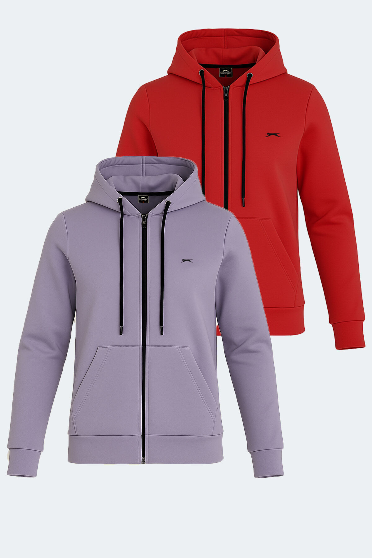 Slazenger KATYA 2 li set Kadın Fermuarlı Kapüşonlu Cepli Kırmızı - Lila Sweatshırt