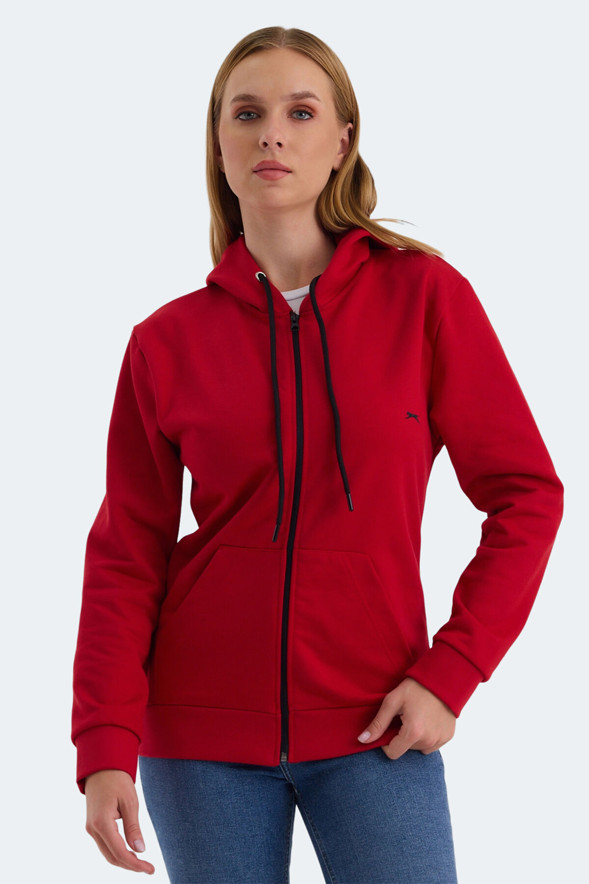 Slazenger KATYA Kadın Fermuarlı Kapüşonlu Cepli Kırmızı Sweatshırt