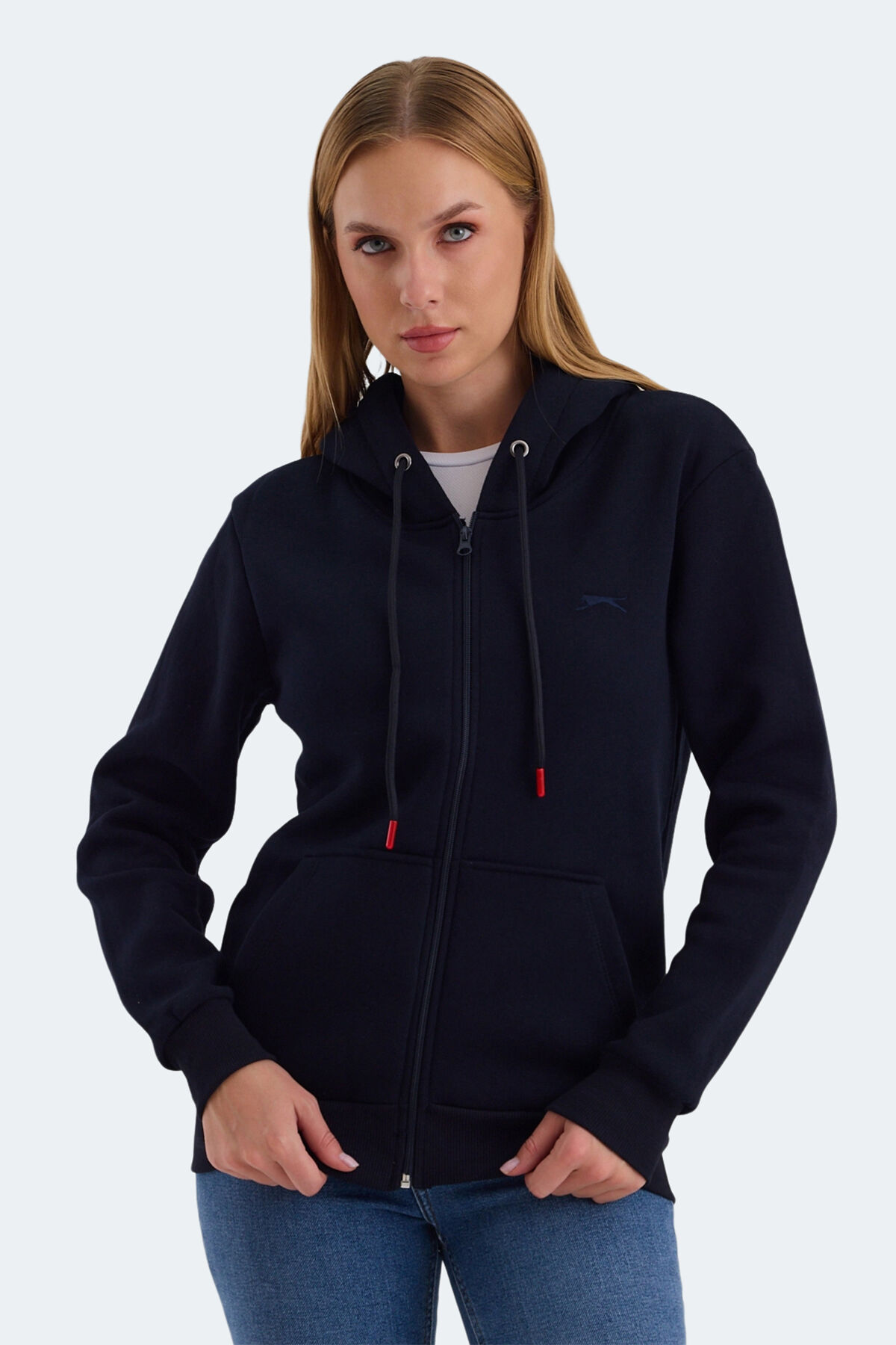 Slazenger KATYA Kadın Fermuarlı Kapüşonlu Cepli Lacivert Sweatshırt