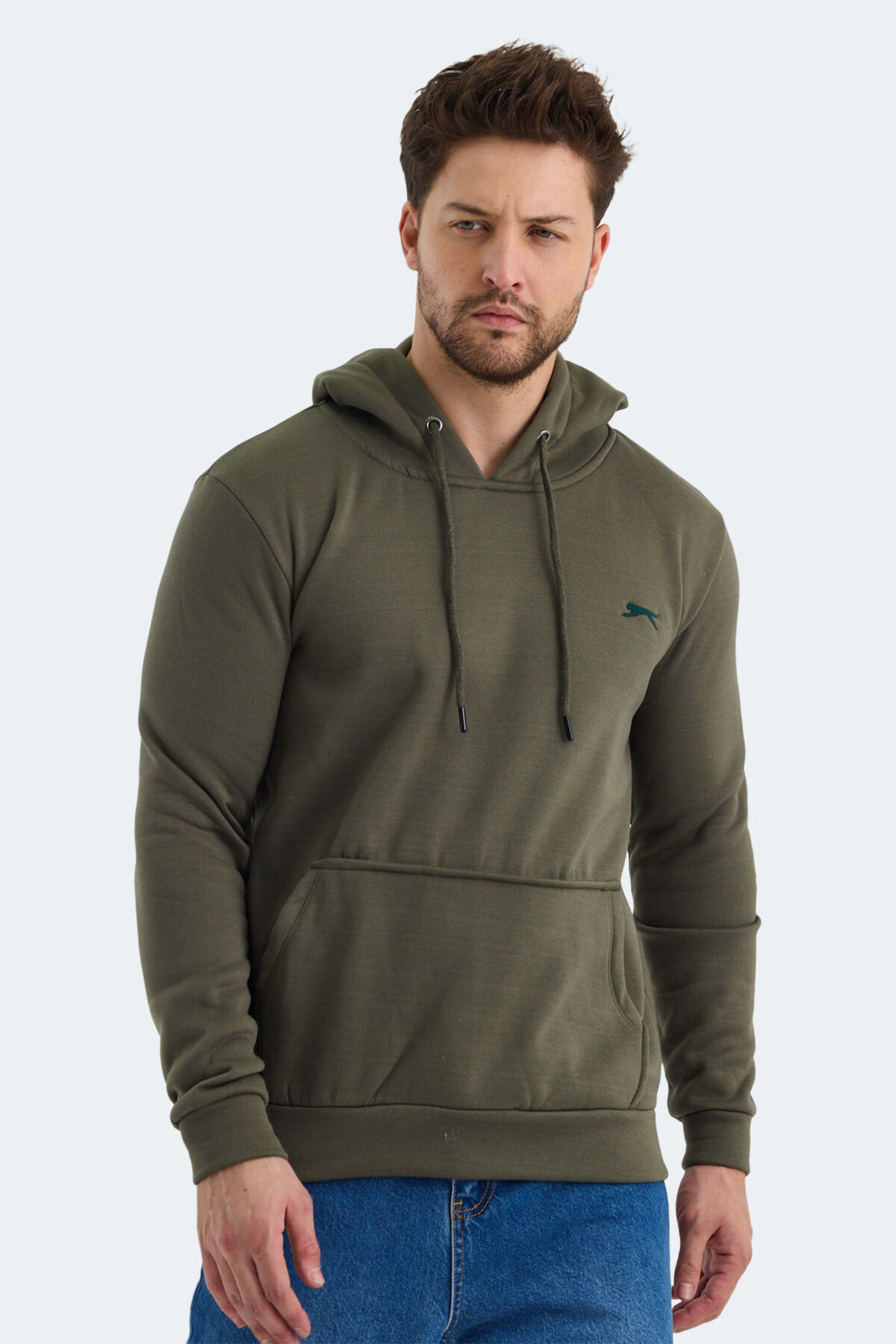 Slazenger KEANS IN Erkek Kapüşonlu Cepli Haki Sweatshırt