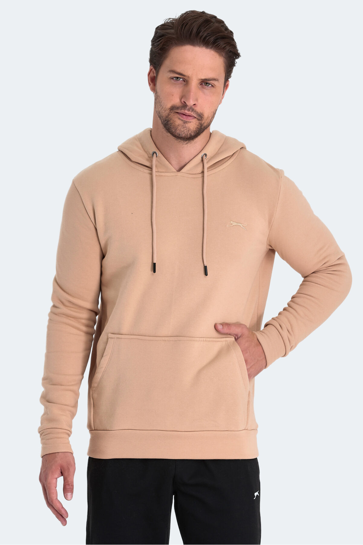 Slazenger KEANS IN Erkek Kapüşonlu Cepli Açık Kahve Sweatshırt