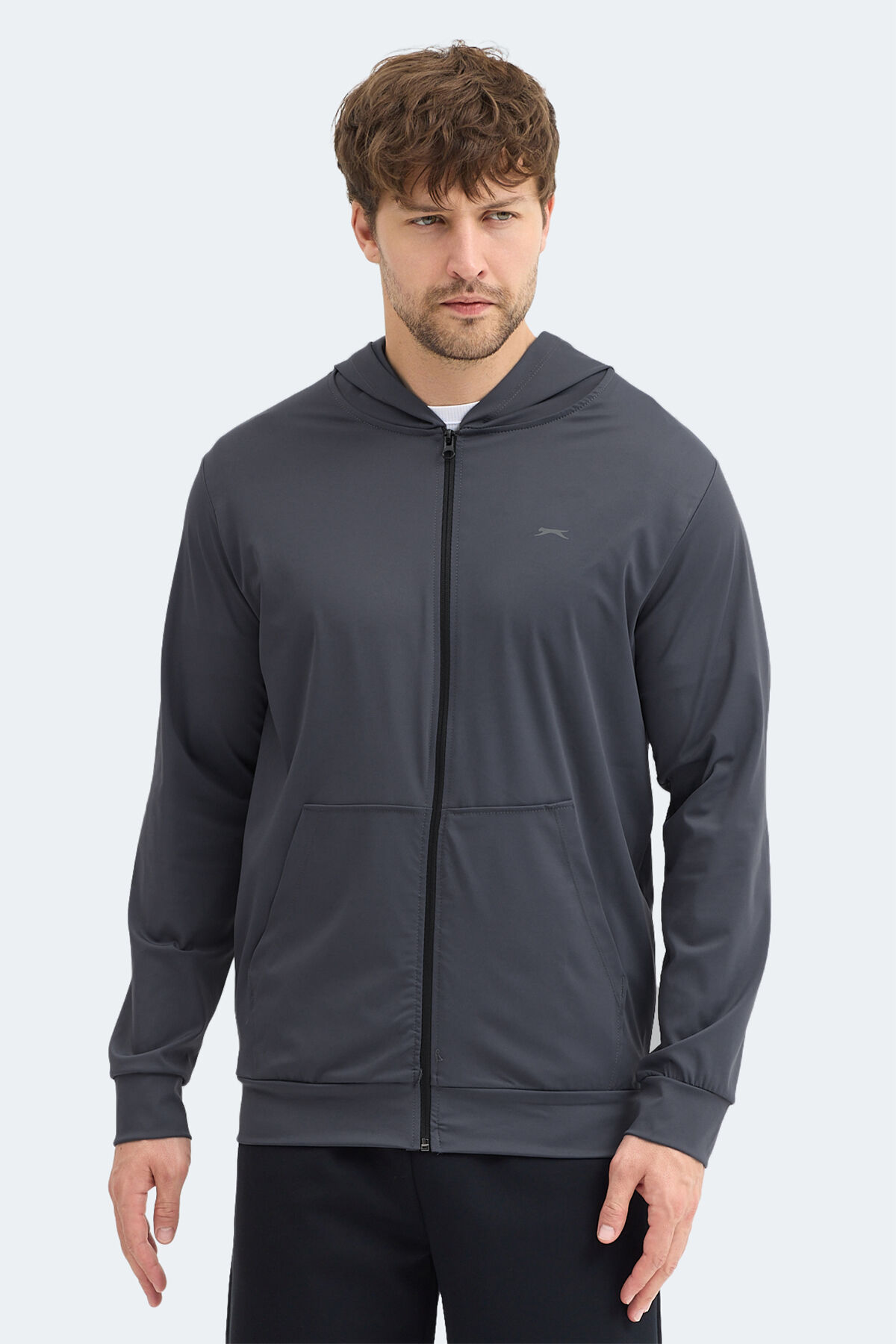 Slazenger KELENOR Erkek Kapüşonlu Cepli Koyu Gri Sweatshırt