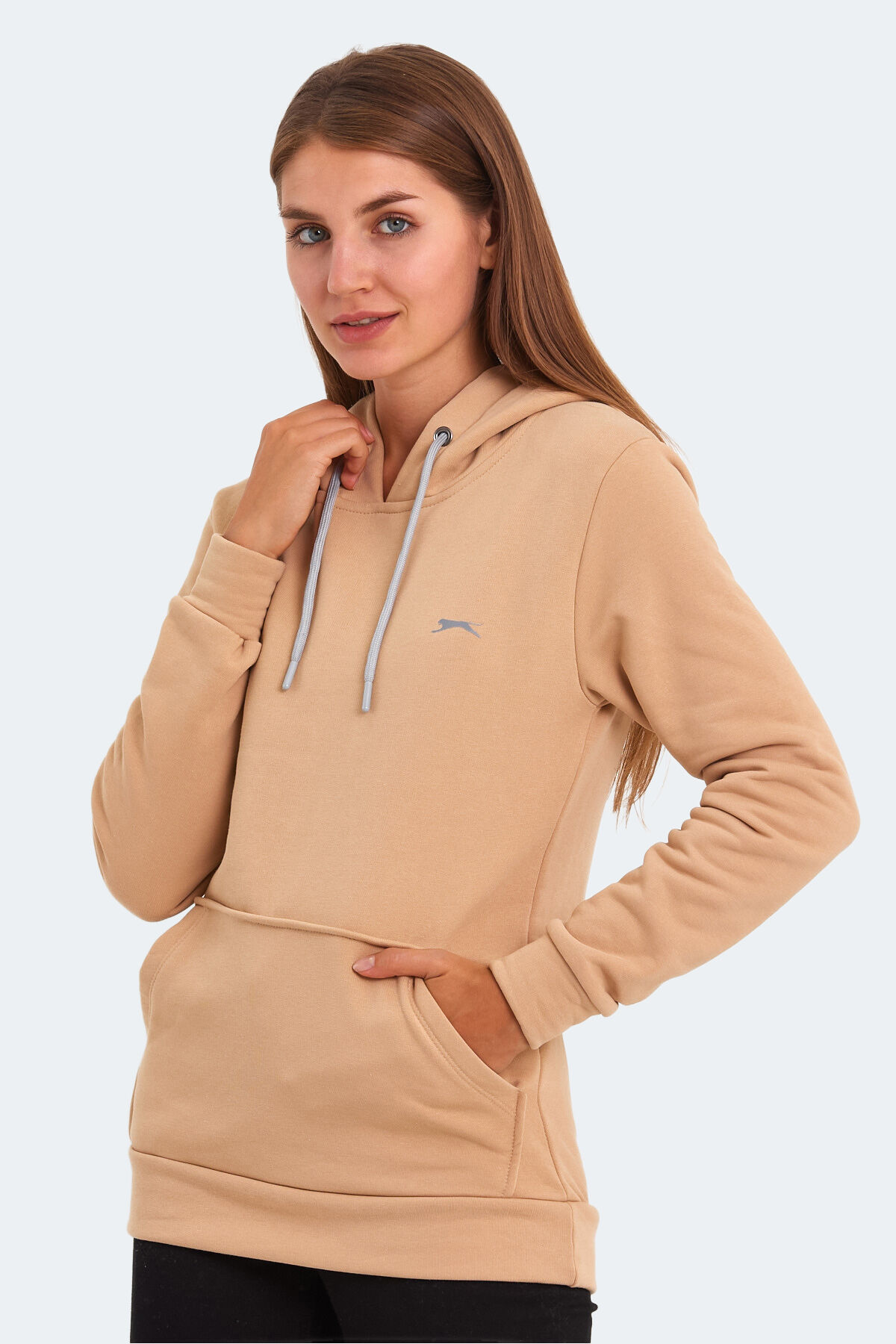 Slazenger KESHIAN IN Kadın Kapüşonlu Cepli Açık Kahve Sweatshırt