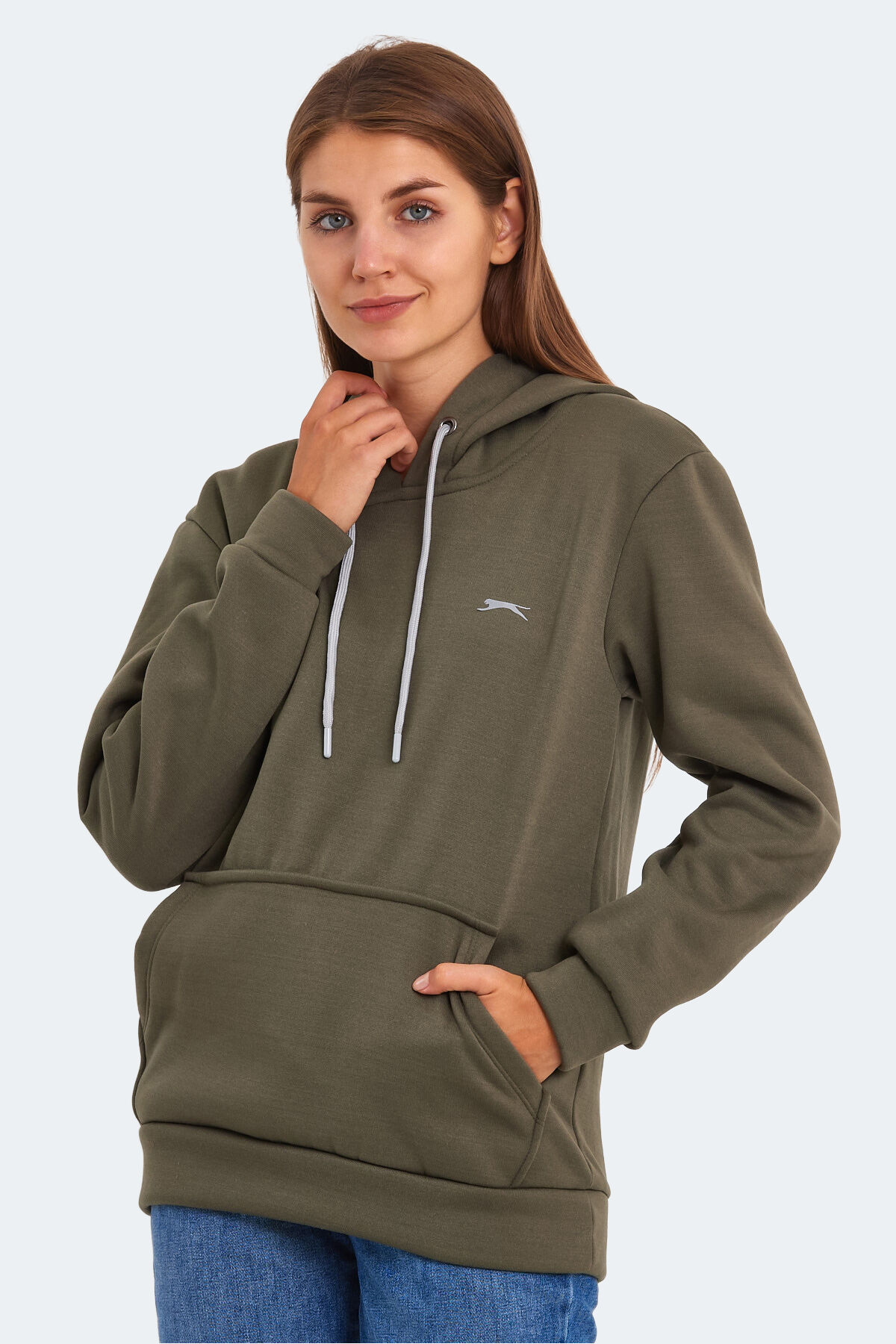 Slazenger KESHIAN IN Kadın Kapüşonlu Cepli Haki Sweatshırt