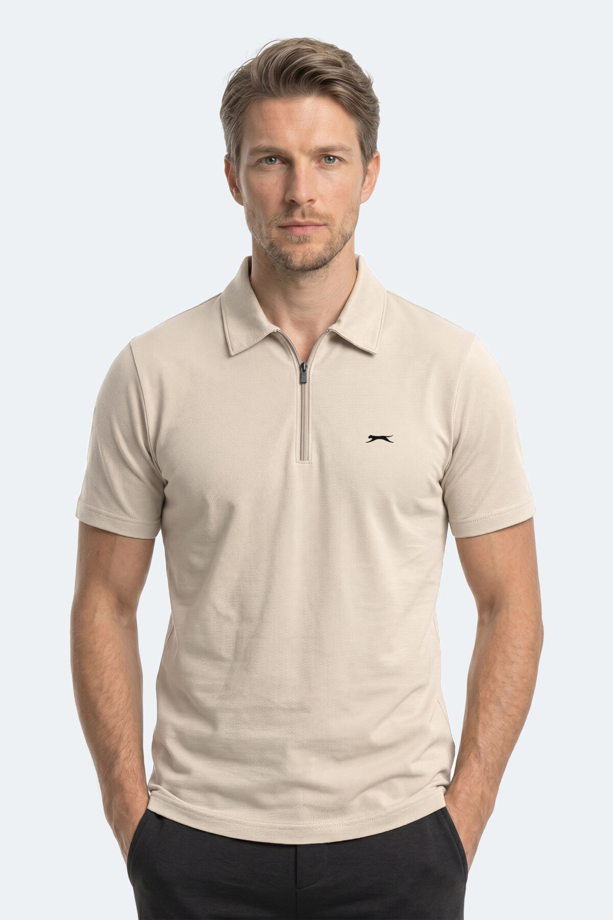 Slazenger KHAN Erkek Polo Yaka Bej Tişört
