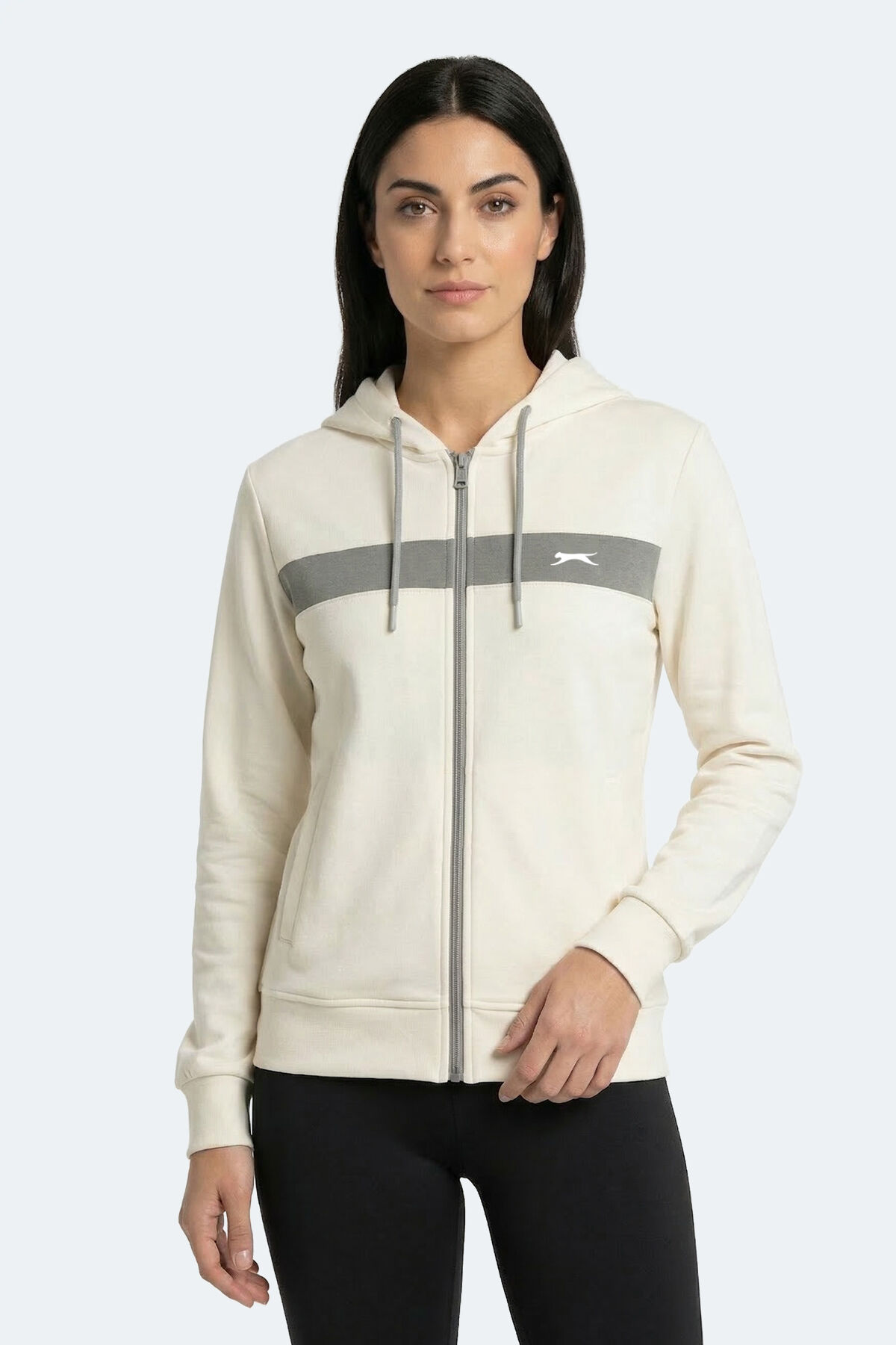 Slazenger KNOTTY I Kadın Kapüşonlu Cepli Ekru Sweatshırt