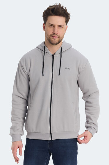 Slazenger KOZZAX IN Erkek Fermuarlı Kapüşonlu Cepli Gri Sweatshırt - 1 Alana 1 Bedava