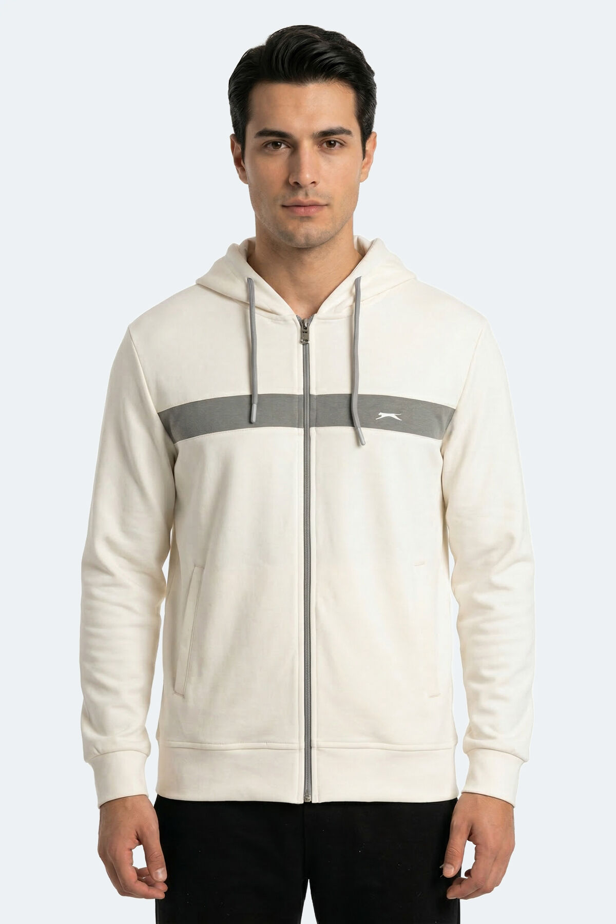 Slazenger KRALON I Erkek Kapüşonlu Cepli Ekru Sweatshırt