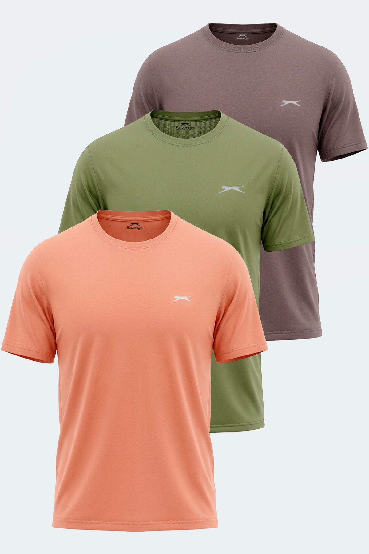 Slazenger KRATER 3 lü Set Erkek  Açık Yeşil - Somon - Kahve Tişört