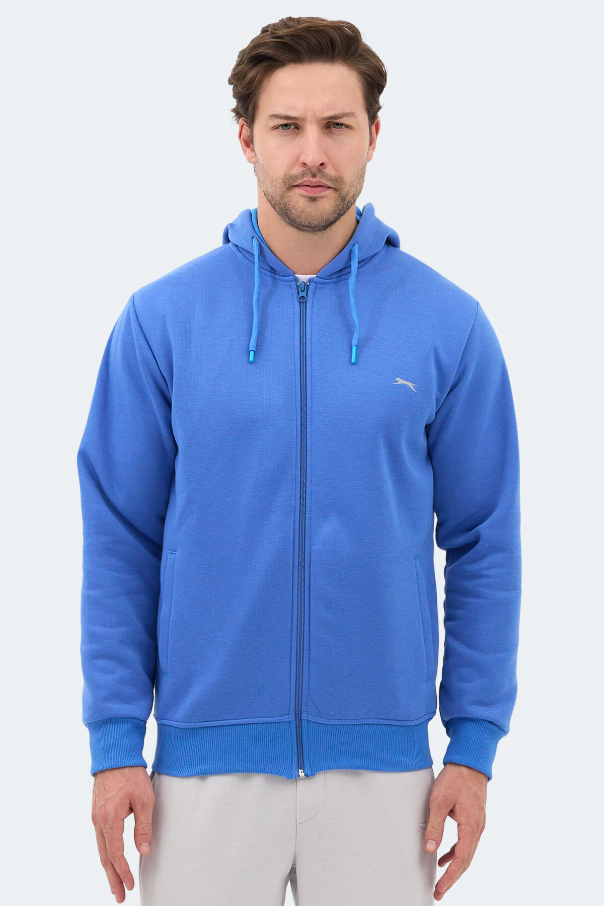 Slazenger MAJESTIC  I Erkek Fermuarlı Kapüşonlu Cepli Indigo Sweatshırt