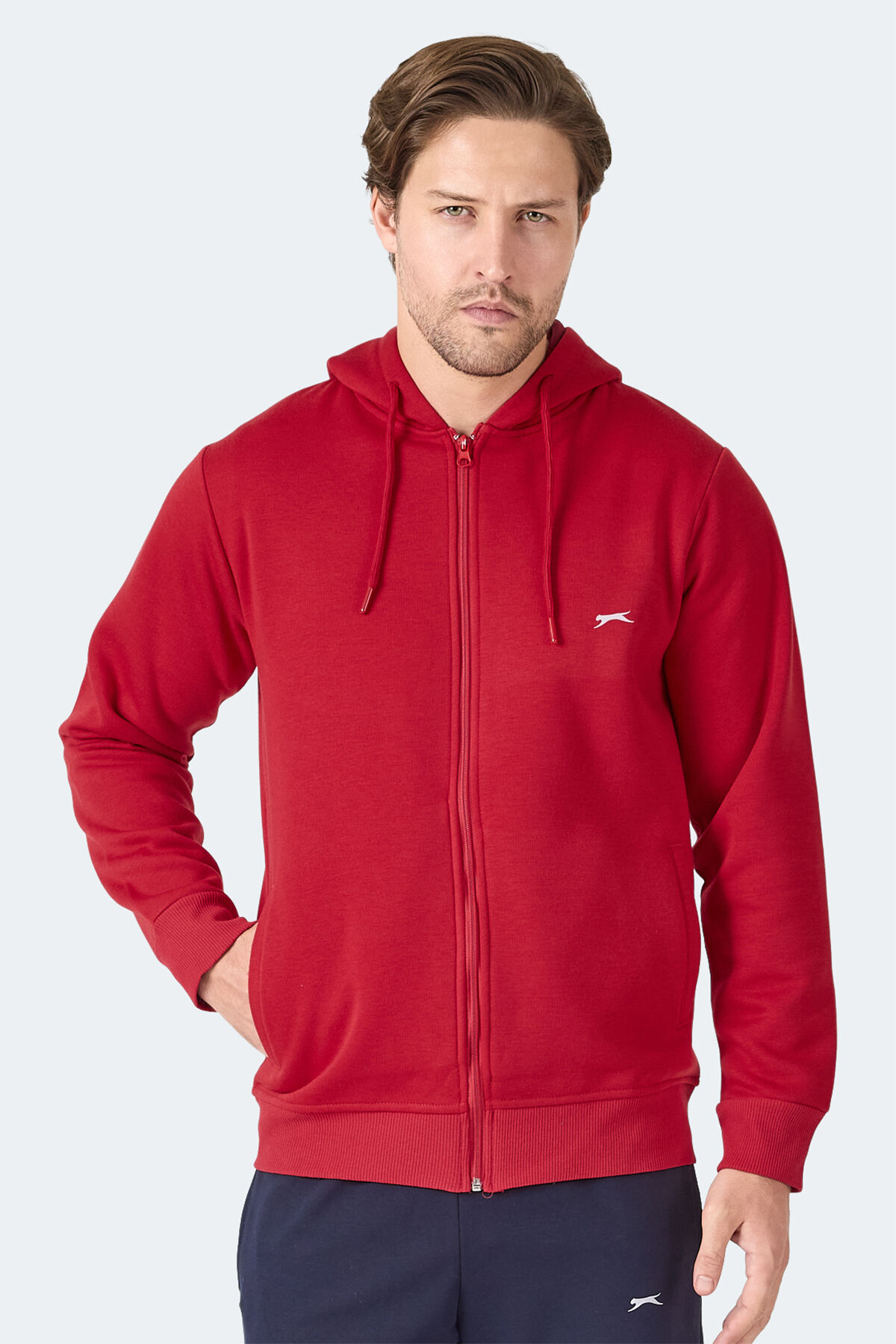 Slazenger MAJESTIC  I Erkek Fermuarlı Kapüşonlu Cepli Kırmızı Sweatshırt