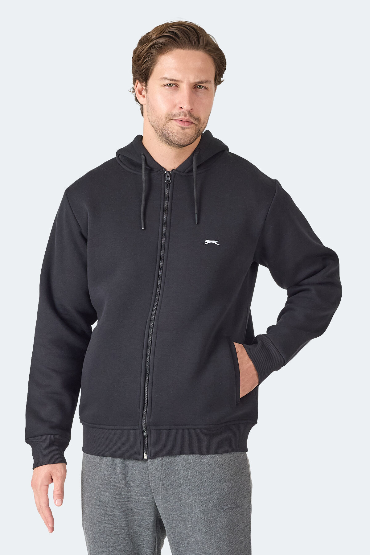 Slazenger MAJESTIC  I Erkek Fermuarlı Kapüşonlu Cepli Siyah Sweatshırt