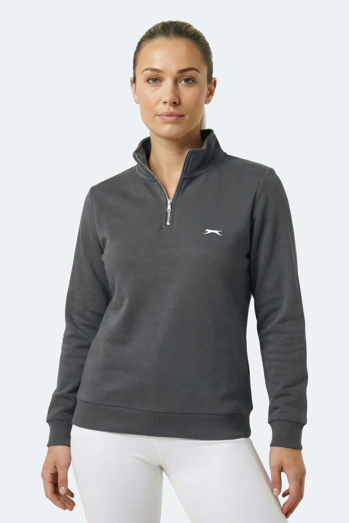 Slazenger MAXIS I Kadın Dik Yaka Fermuarlı Gri Sweatshırt