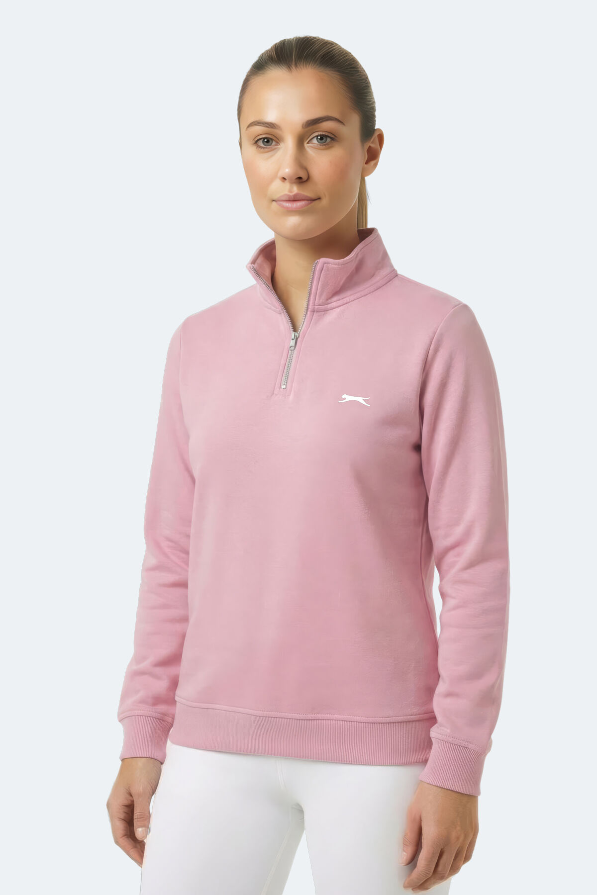 Slazenger MAXIS I Kadın Dik Yaka Fermuarlı Gül Sweatshırt