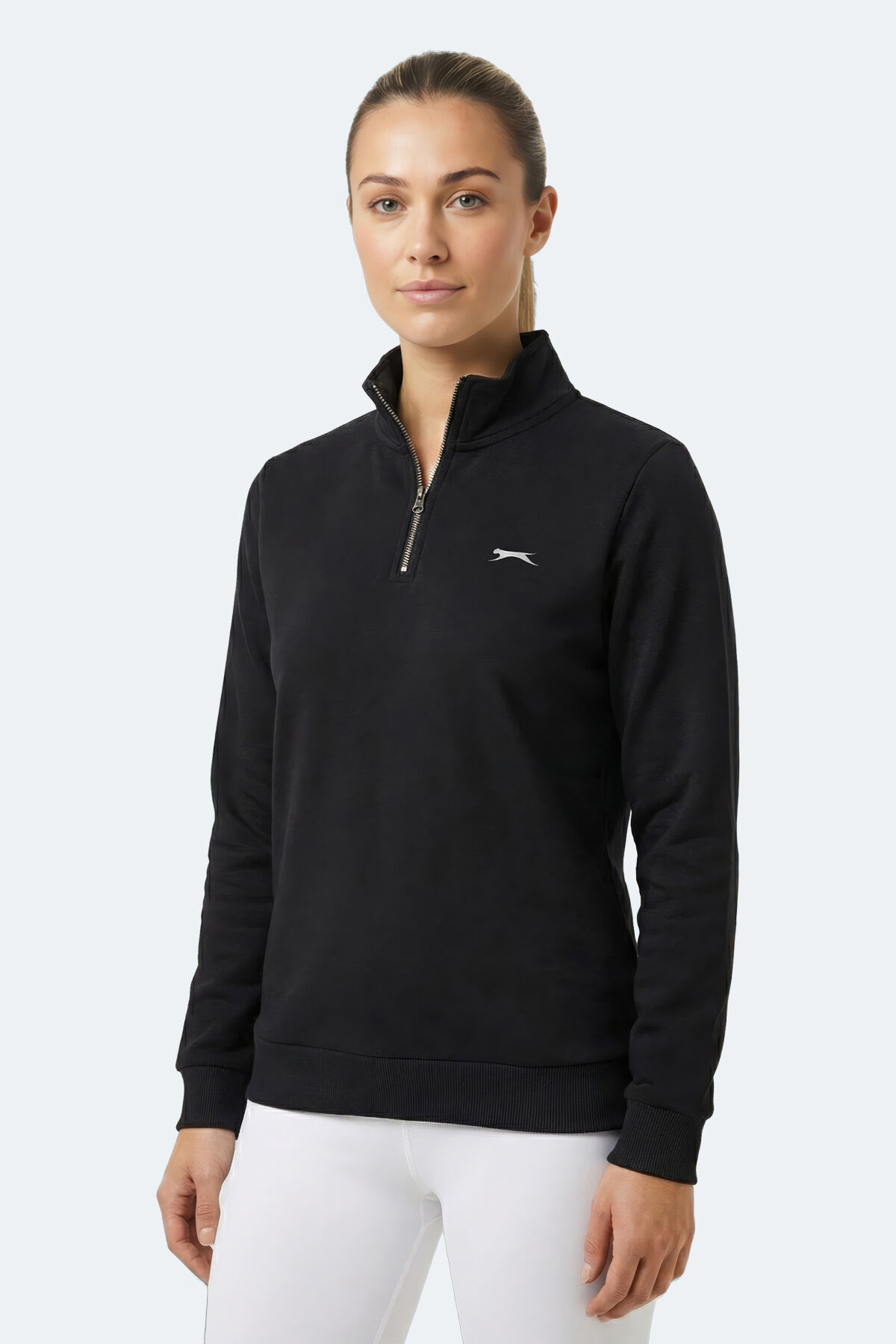 Slazenger MAXIS I Kadın Dik Yaka Fermuarlı Siyah Sweatshırt