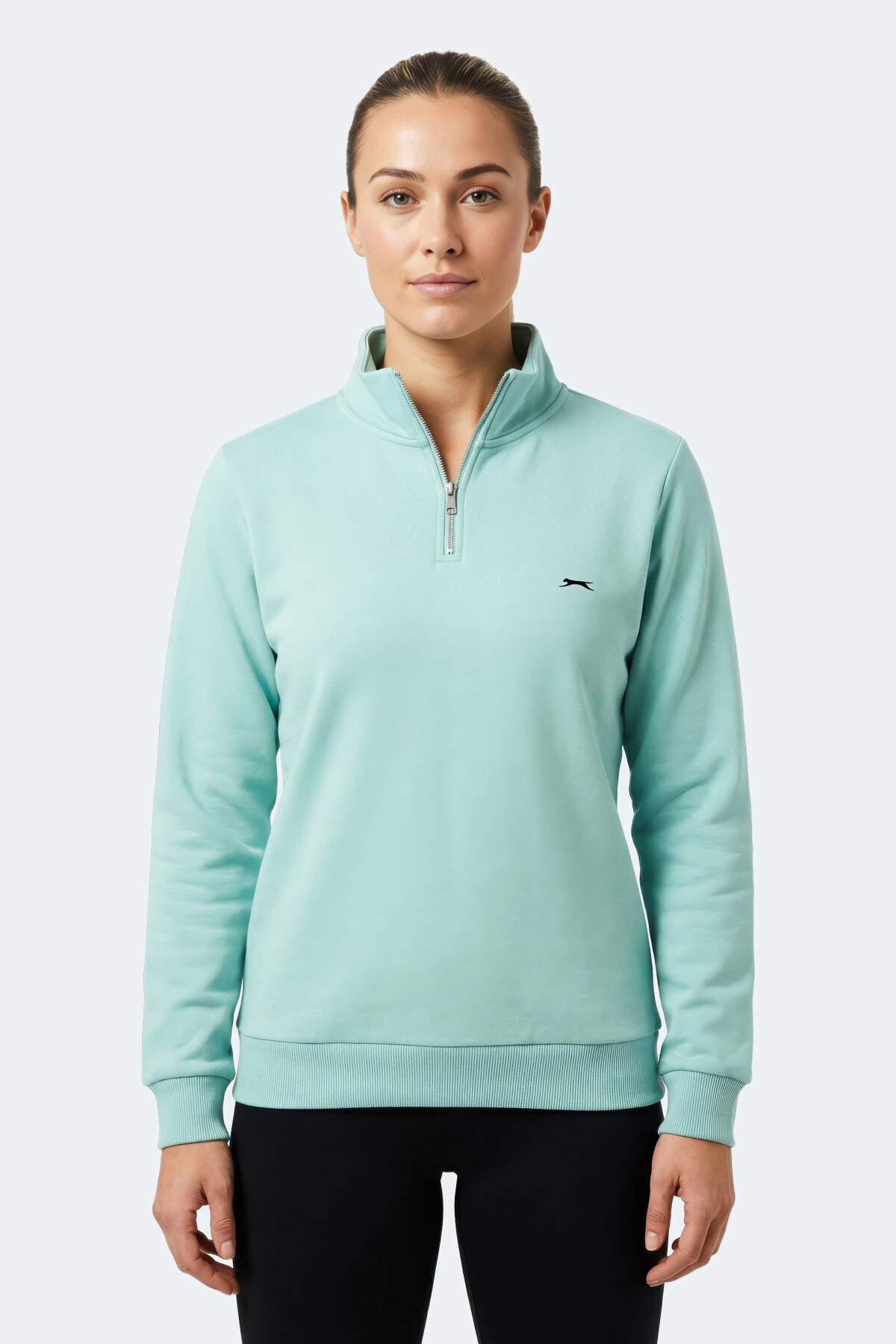 Slazenger MAXIS I Kadın Dik Yaka Fermuarlı Turkuaz Sweatshırt