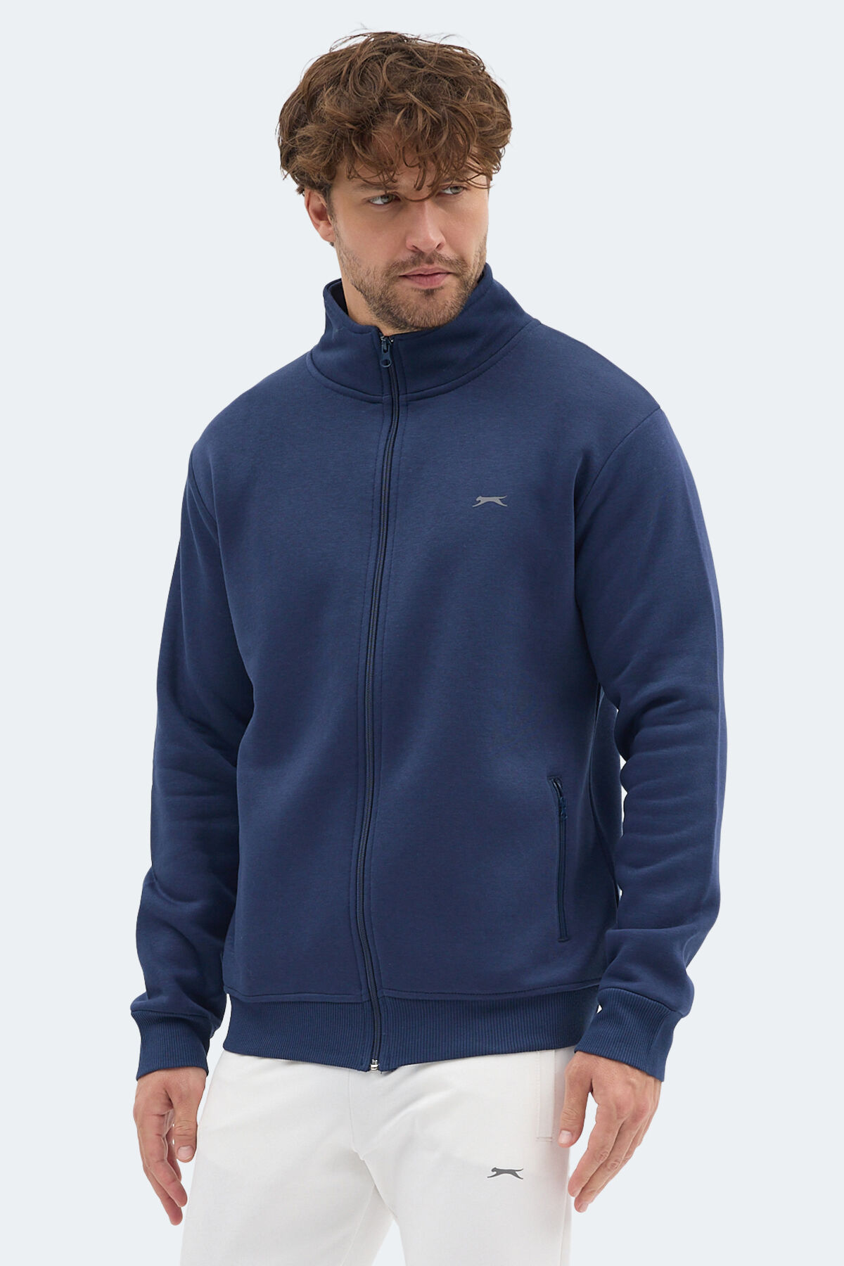 Slazenger MENDOZA I Erkek Fermuarlı Dik Yaka Cepli Lacivert Sweatshırt