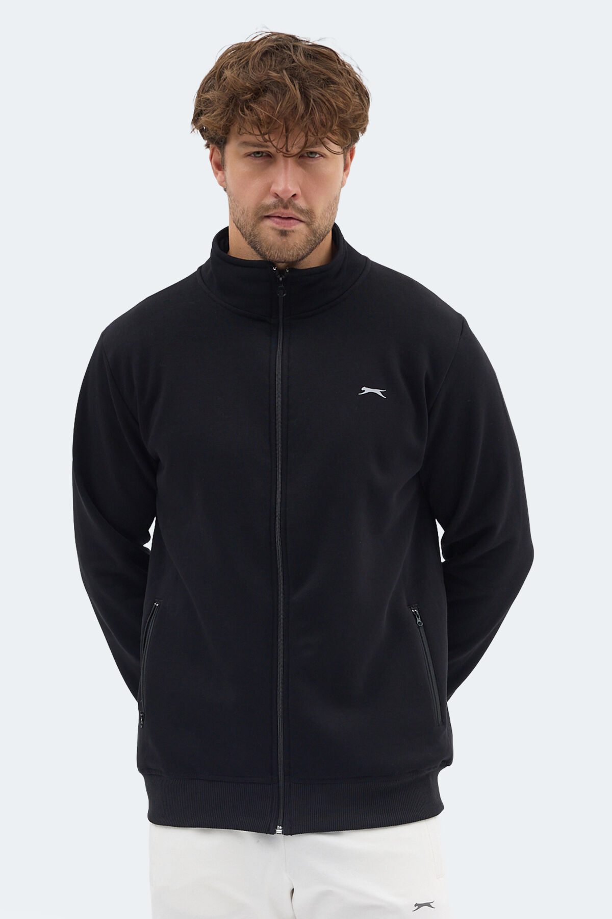 Slazenger MENDOZA I Erkek Fermuarlı Dik Yaka Cepli Siyah Sweatshırt