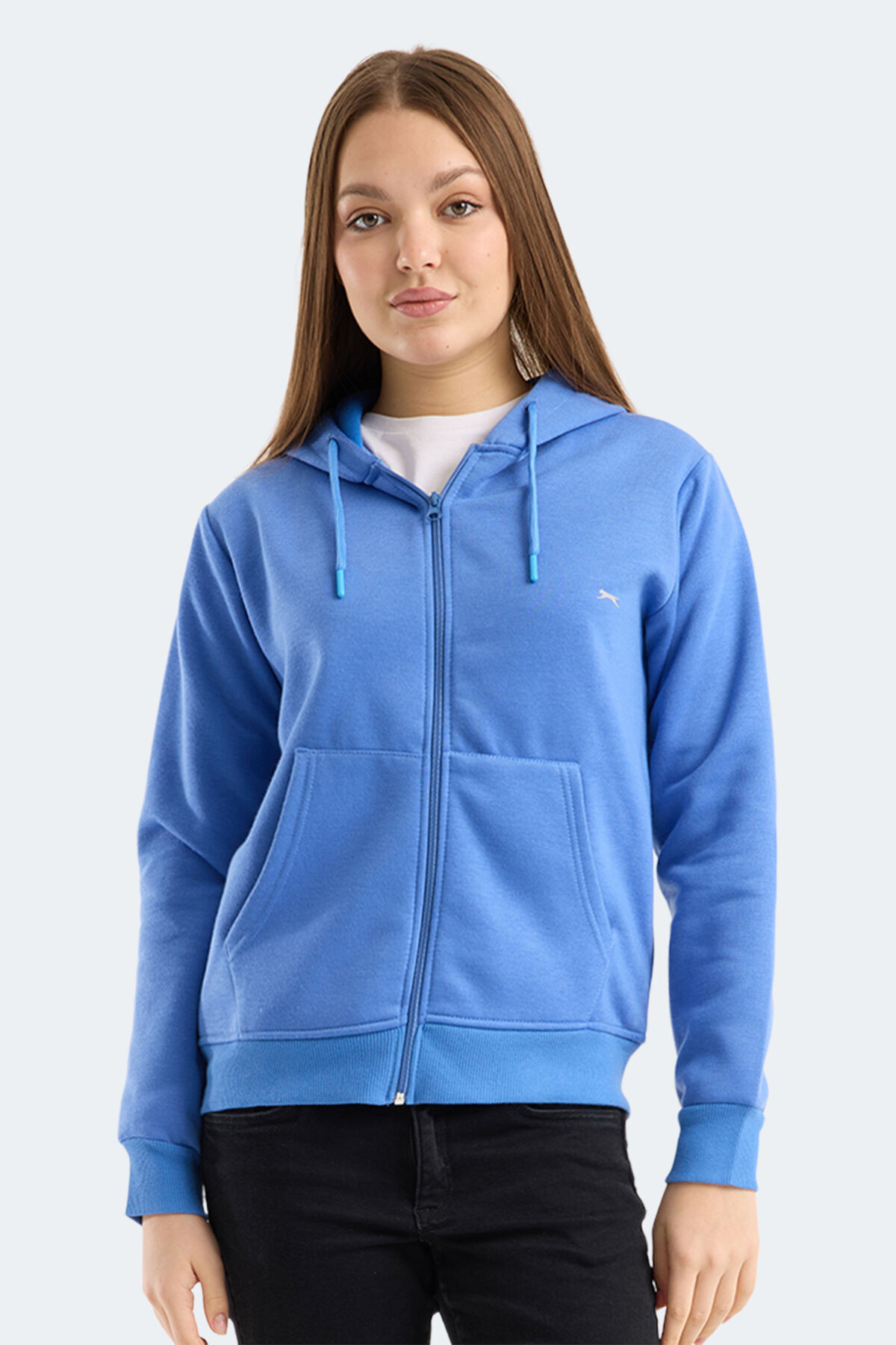 Slazenger MILIO I Kadın Fermuarlı Kapüşonlu Cepli Indigo Sweatshırt