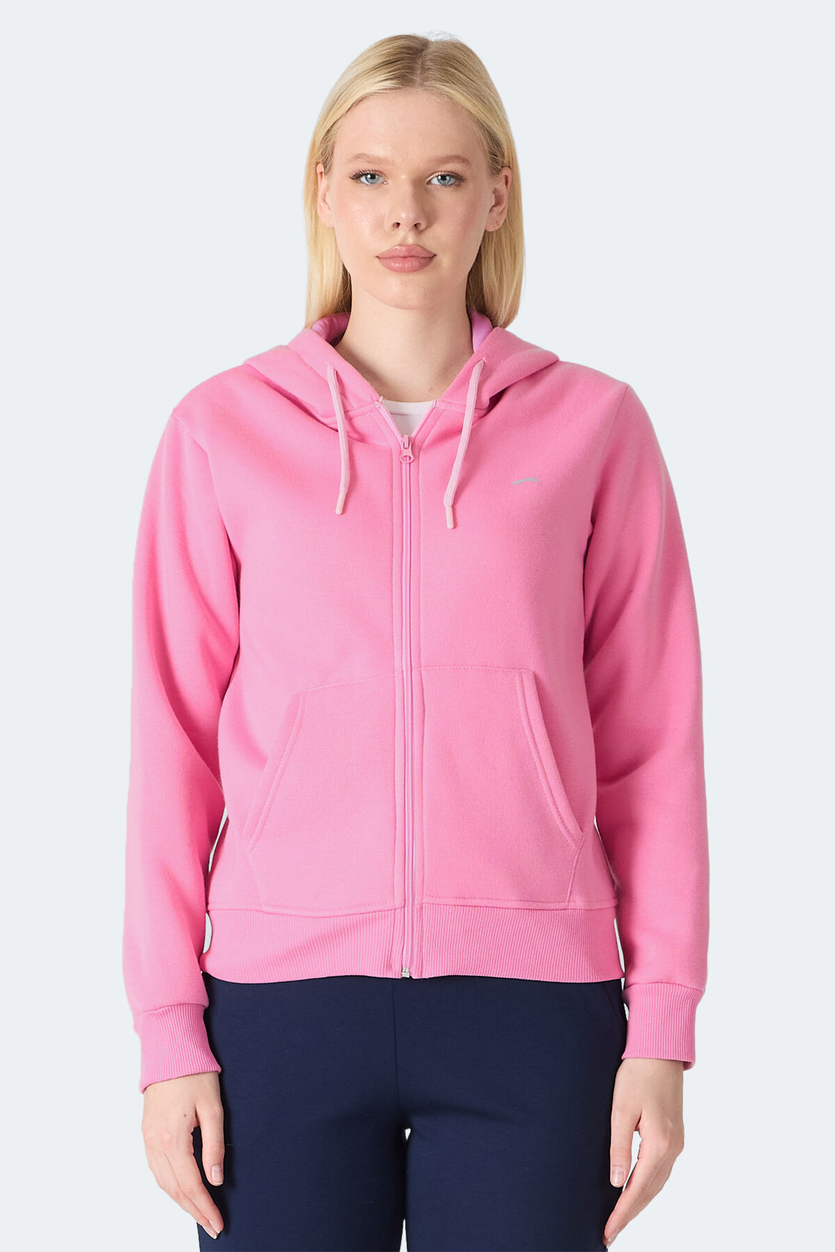 Slazenger MILIO I Kadın Fermuarlı Kapüşonlu Cepli Gül Sweatshırt