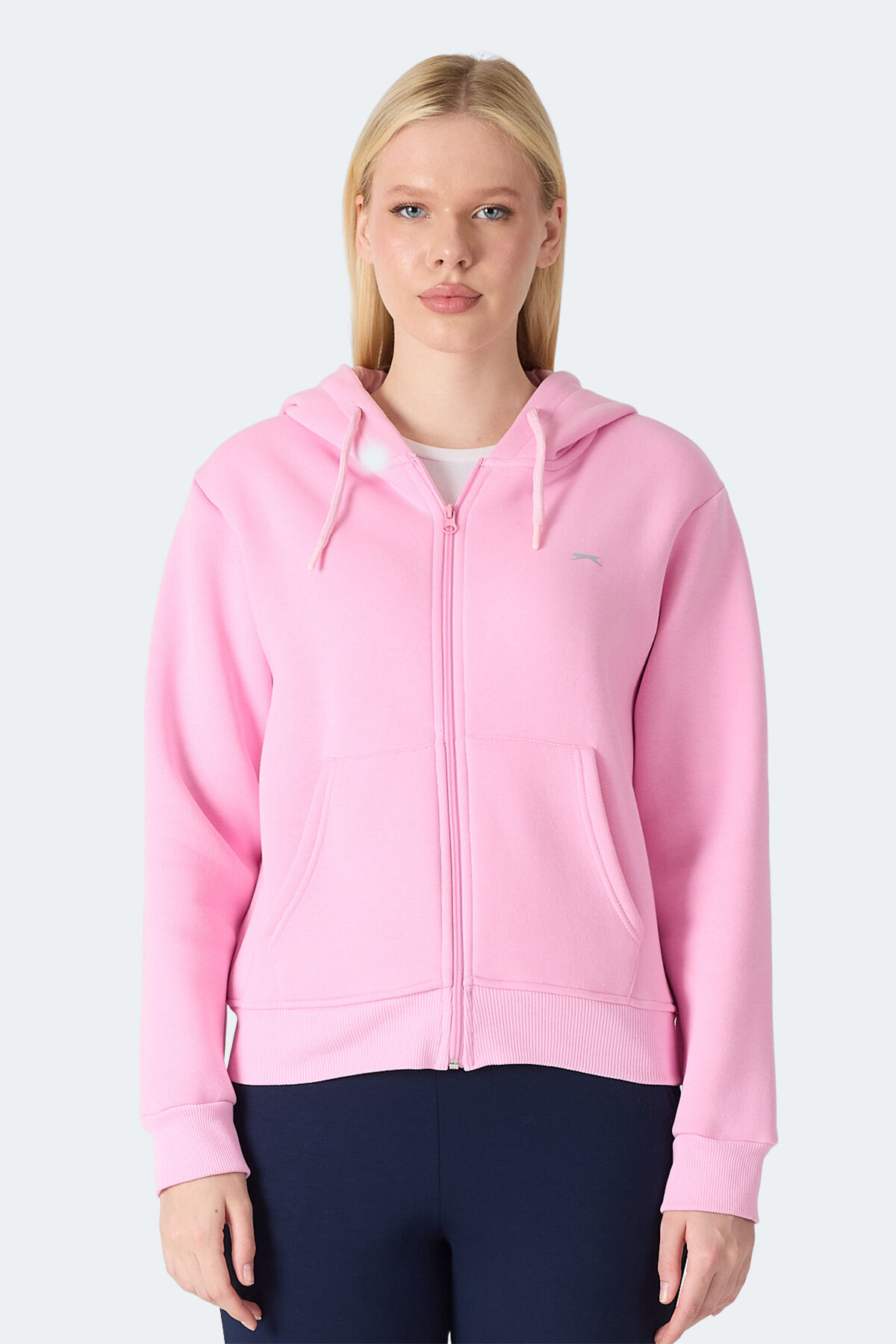 Slazenger MILIO I Kadın Fermuarlı Kapüşonlu Cepli Pembe Sweatshırt