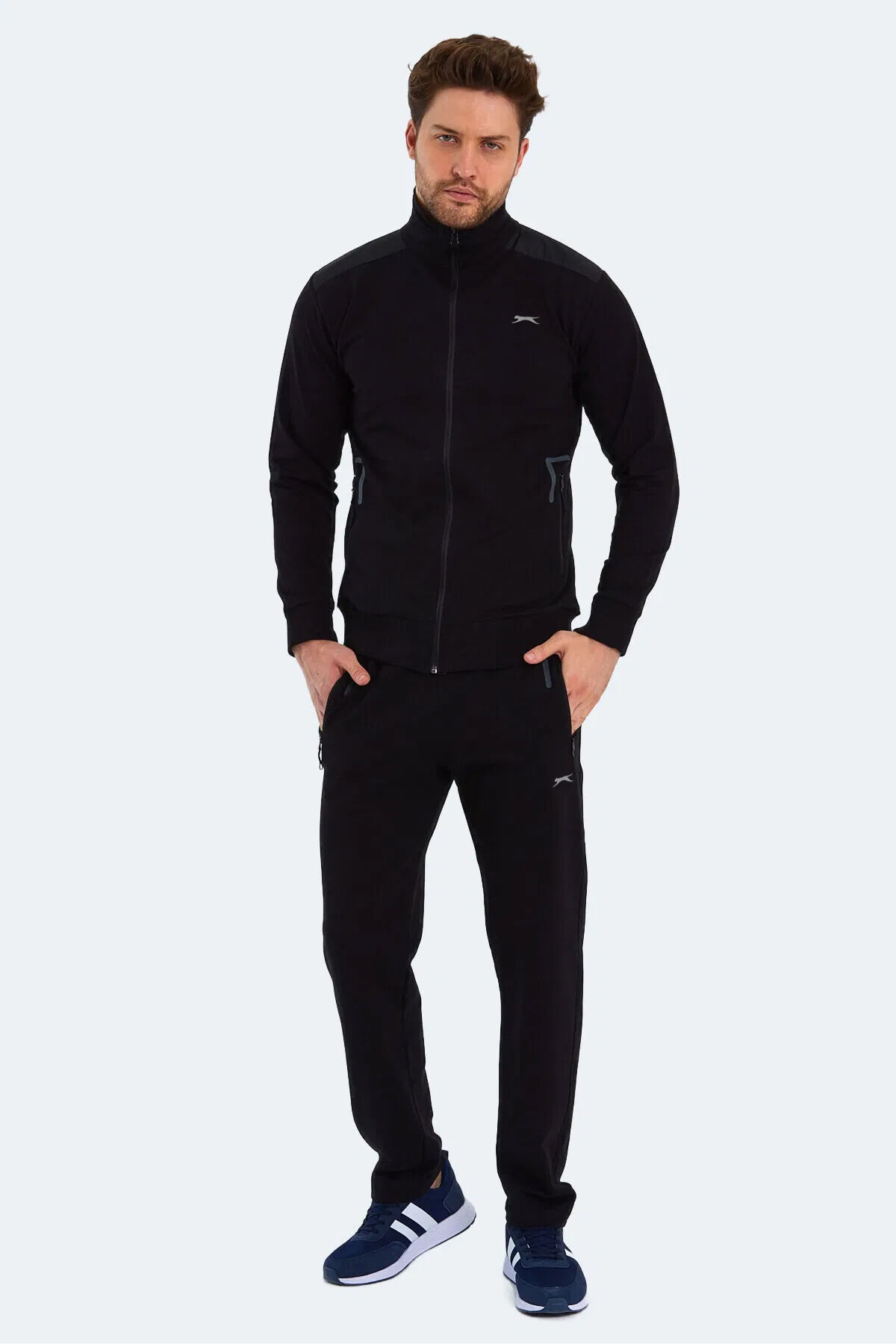 Slazenger OKRAN IN Erkek Fermuarlı Dik Yaka Cepli Siyah Eşofman Takımı