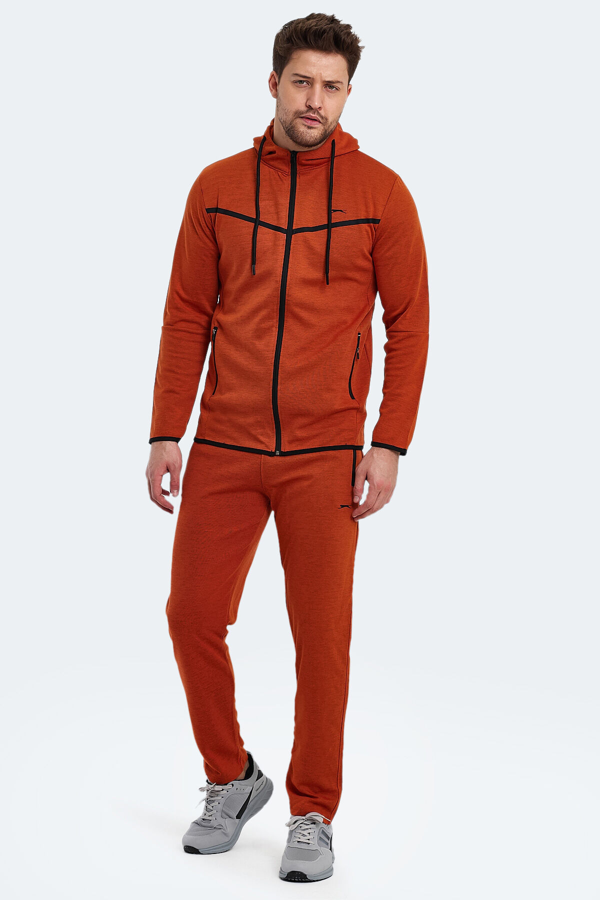 Slazenger ORKA IN Erkek Fermuarlı Kapüşonlu Cepli Kiremit Eşofman Takımı