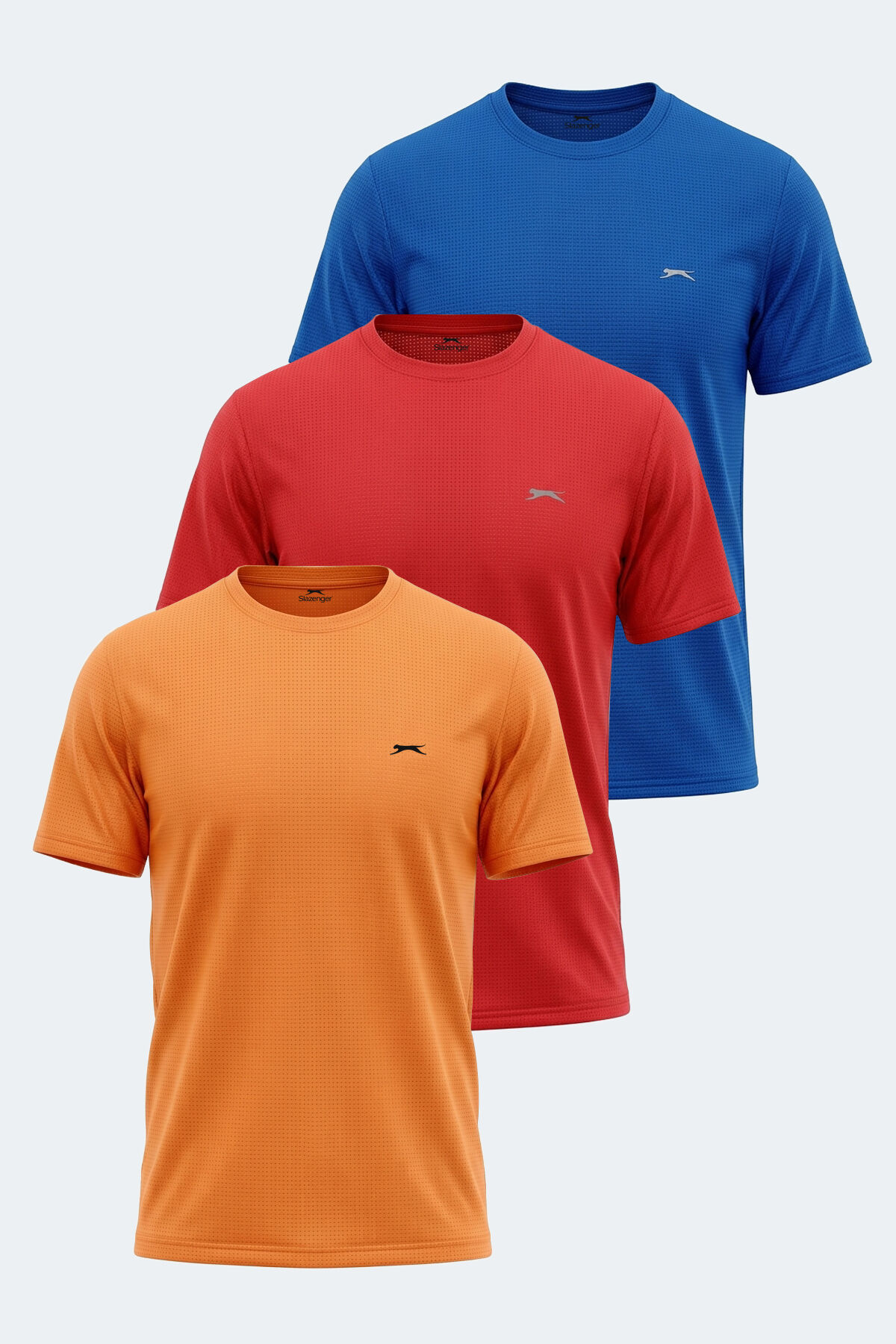 Slazenger OSWIN 3 lü Set Erkek  Saks Mavi - Kırmızı - turuncu Tişört