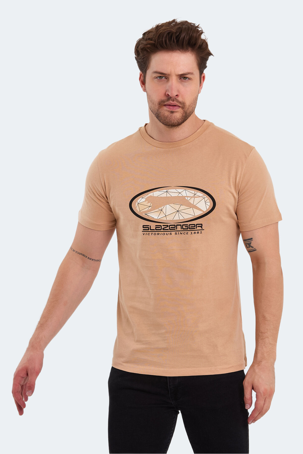 Slazenger PACKER Erkek Baskılı Bej Tişört