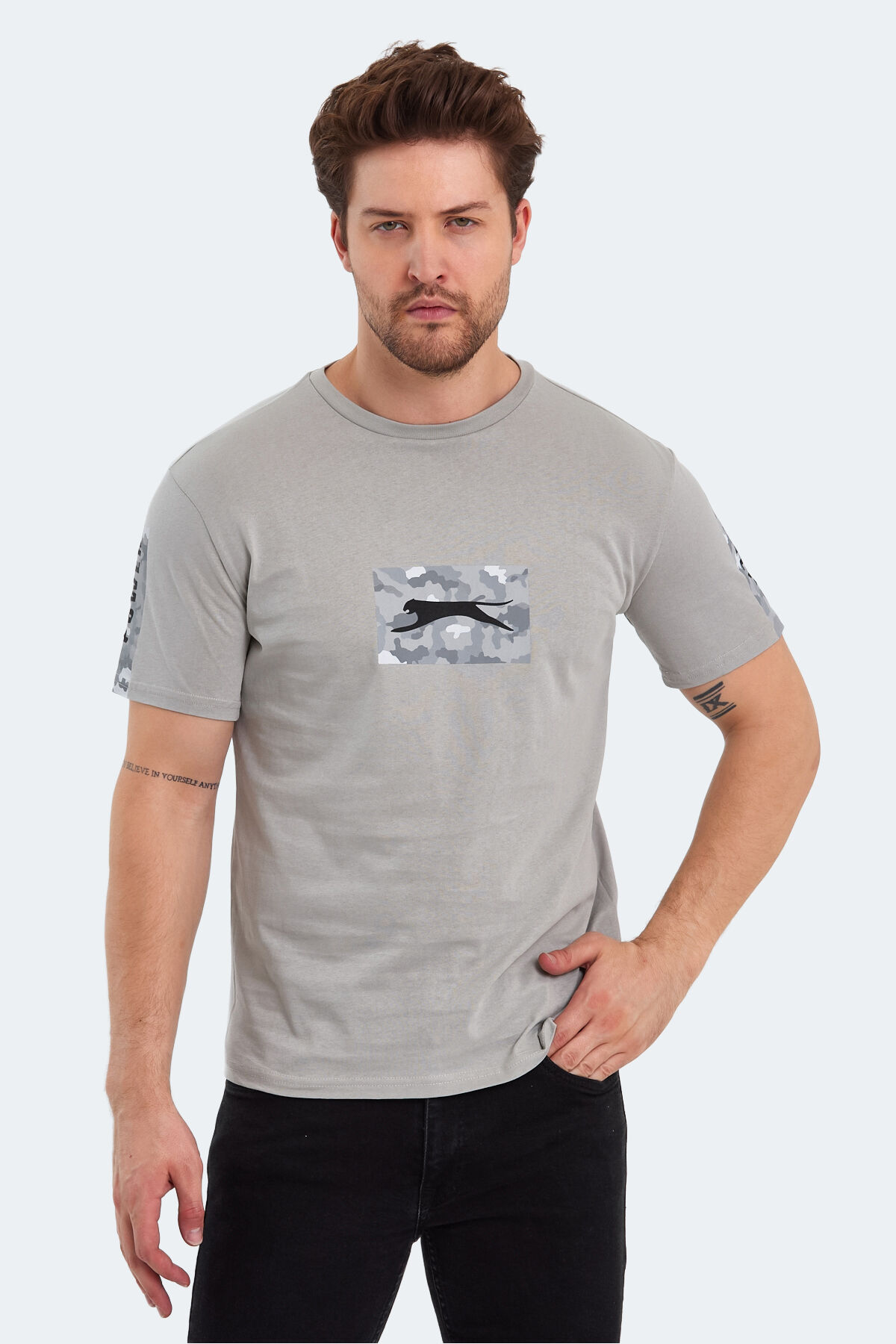 Slazenger PADERAU IN Erkek Baskılı Taş Gri Tişört