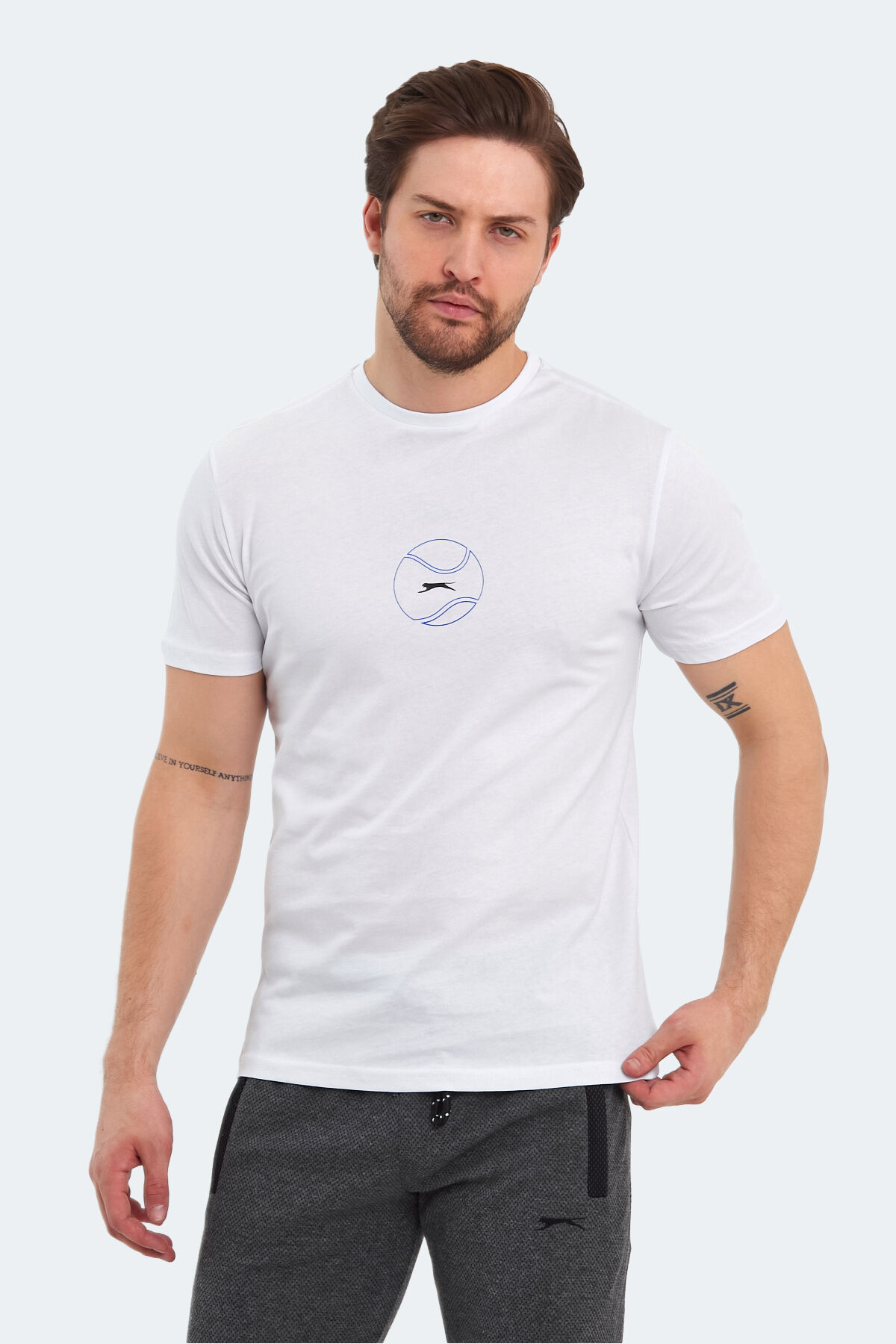 Slazenger PASSAGE Erkek Baskılı Beyaz Tişört