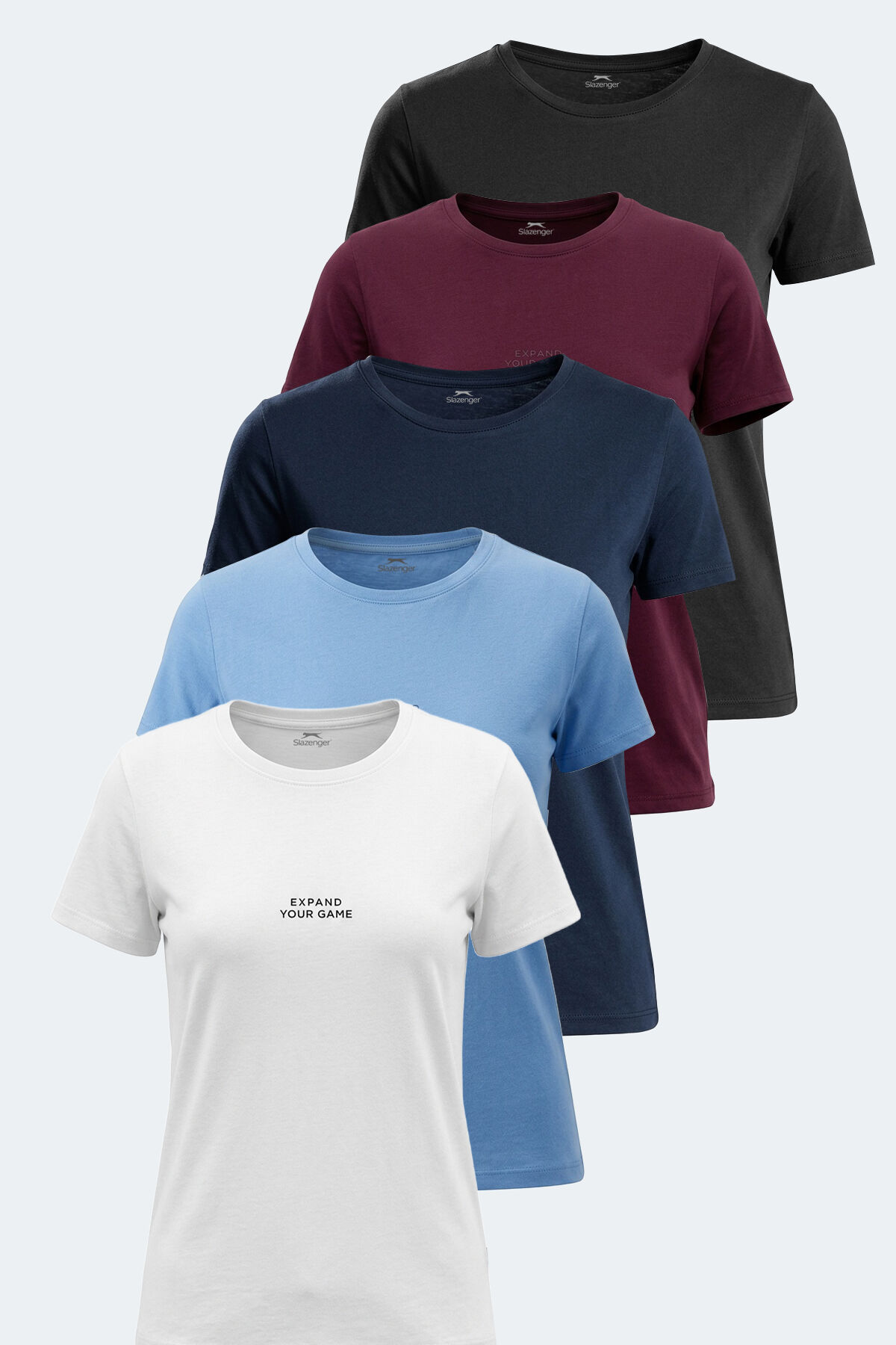 Slazenger PAYTONS 5 li Set Kadın  Ekru - Siyah - KOyu Gri - Mürdüm - Mavi Tişört