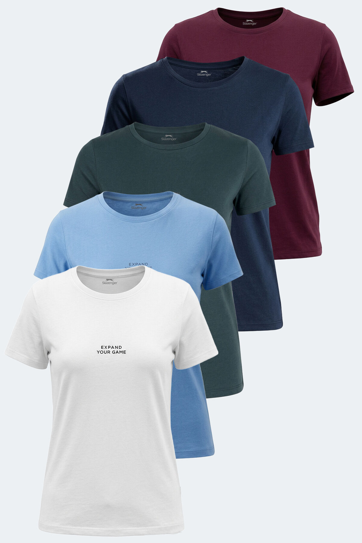 Slazenger PAYTONS 5 li Set Kadın  Ekru - Koyu Gri - Bordo -Antrasit - Mavi Tişört