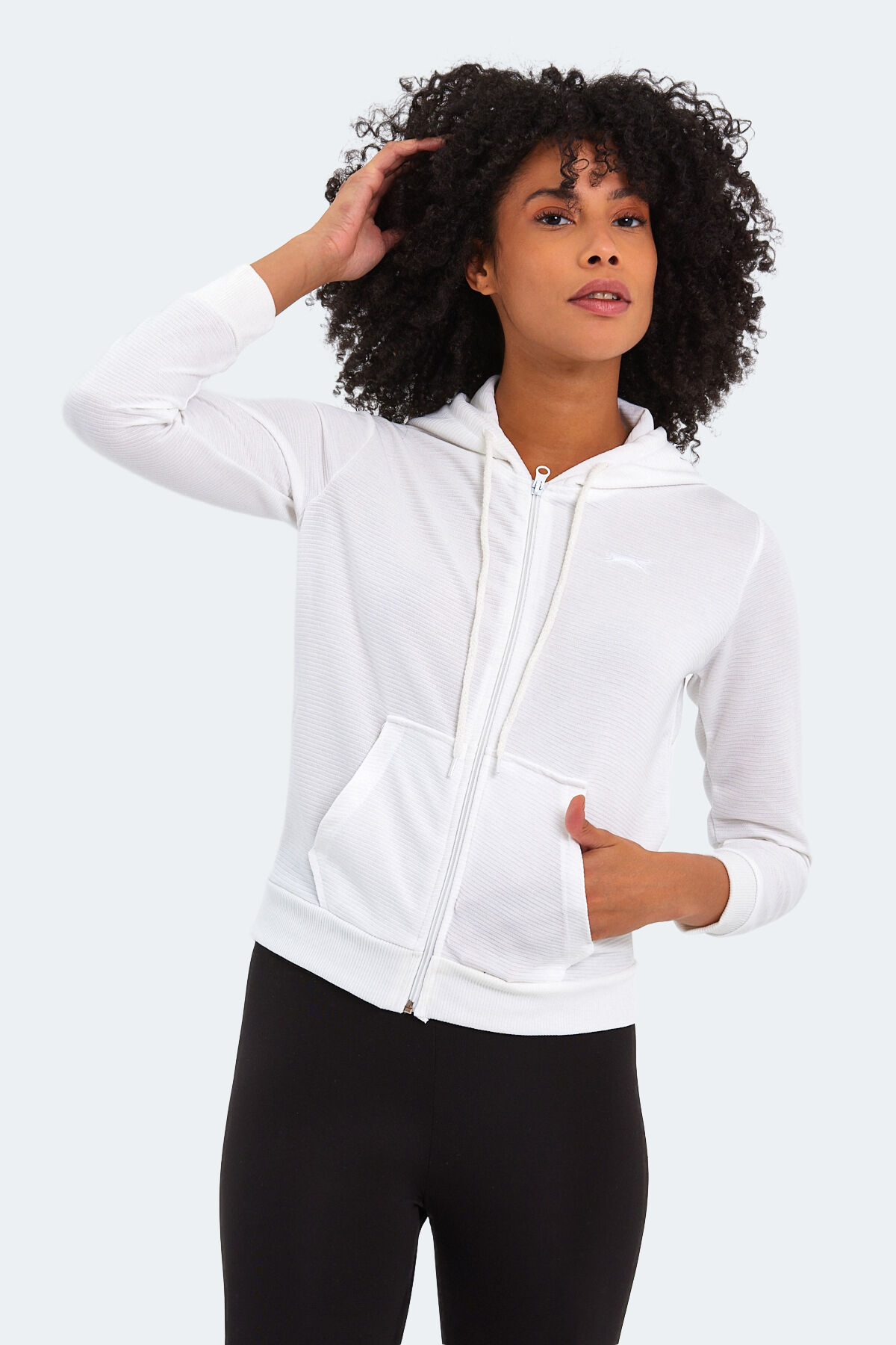 Slazenger PEMA I Kadın Fermuarlı Kapüşonlu Cepli Bej Sweatshırt
