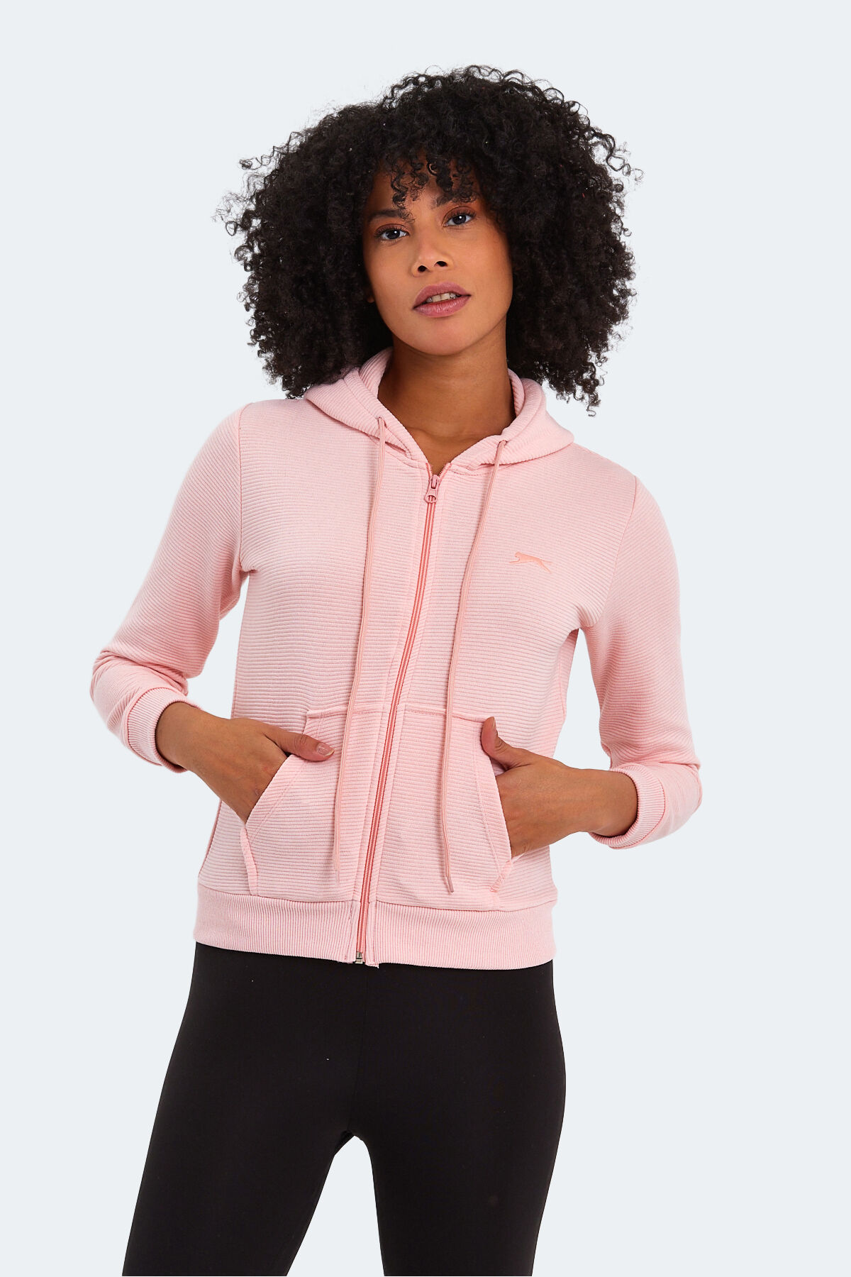 Slazenger PEMA I Kadın Fermuarlı Kapüşonlu Cepli Pudra Sweatshırt