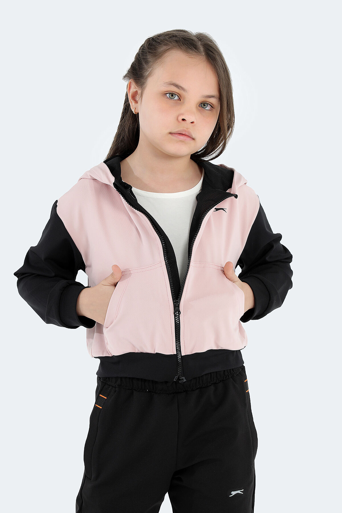 Slazenger PENI IN Kız Çocuk Fermuarlı Kapüşonlu Cepli Pembe Sweatshırt