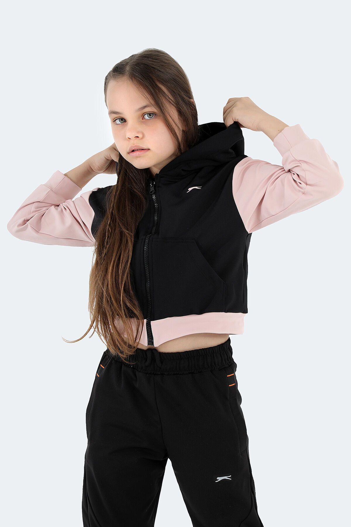 Slazenger PENI IN Kız Çocuk Fermuarlı Kapüşonlu Cepli Siyah Sweatshırt