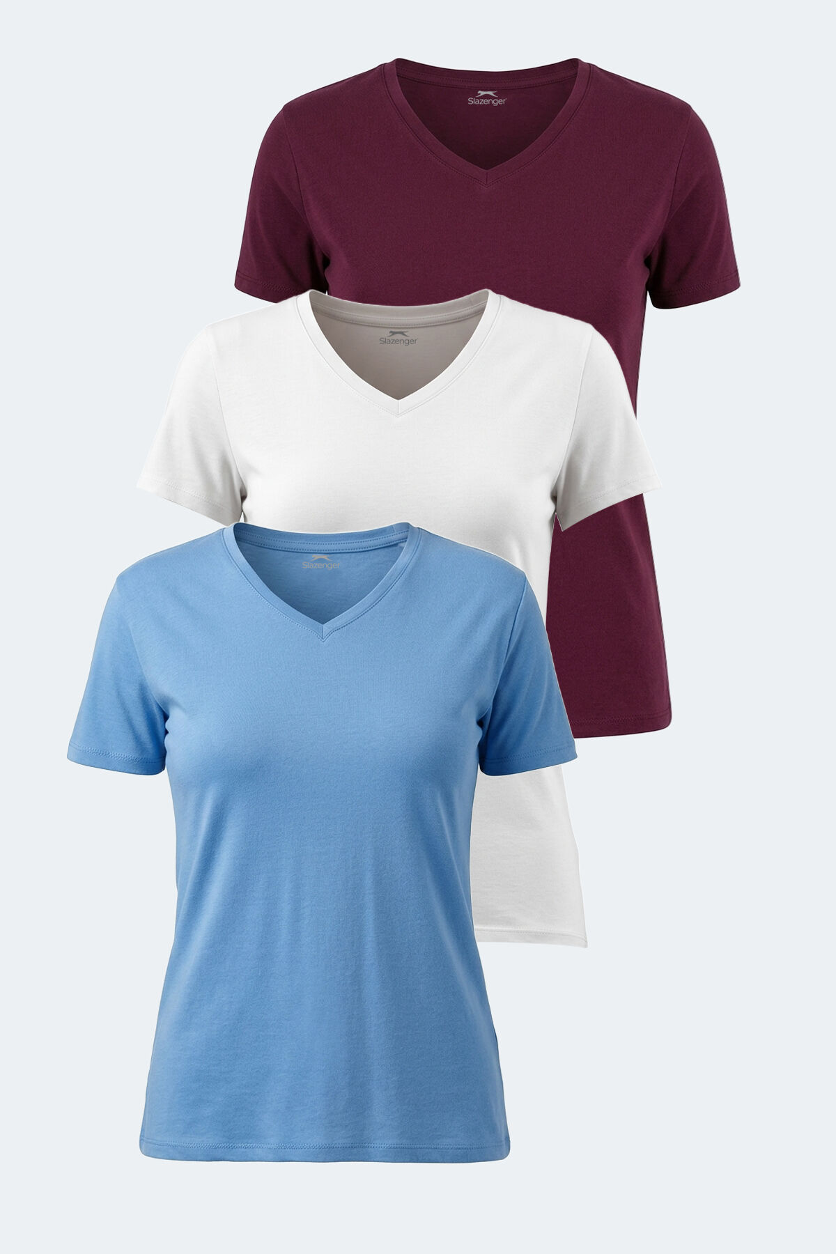 Slazenger PERICAS 3 lü Set Kadın  Ekru - Mürdüm - Mavi Tişört