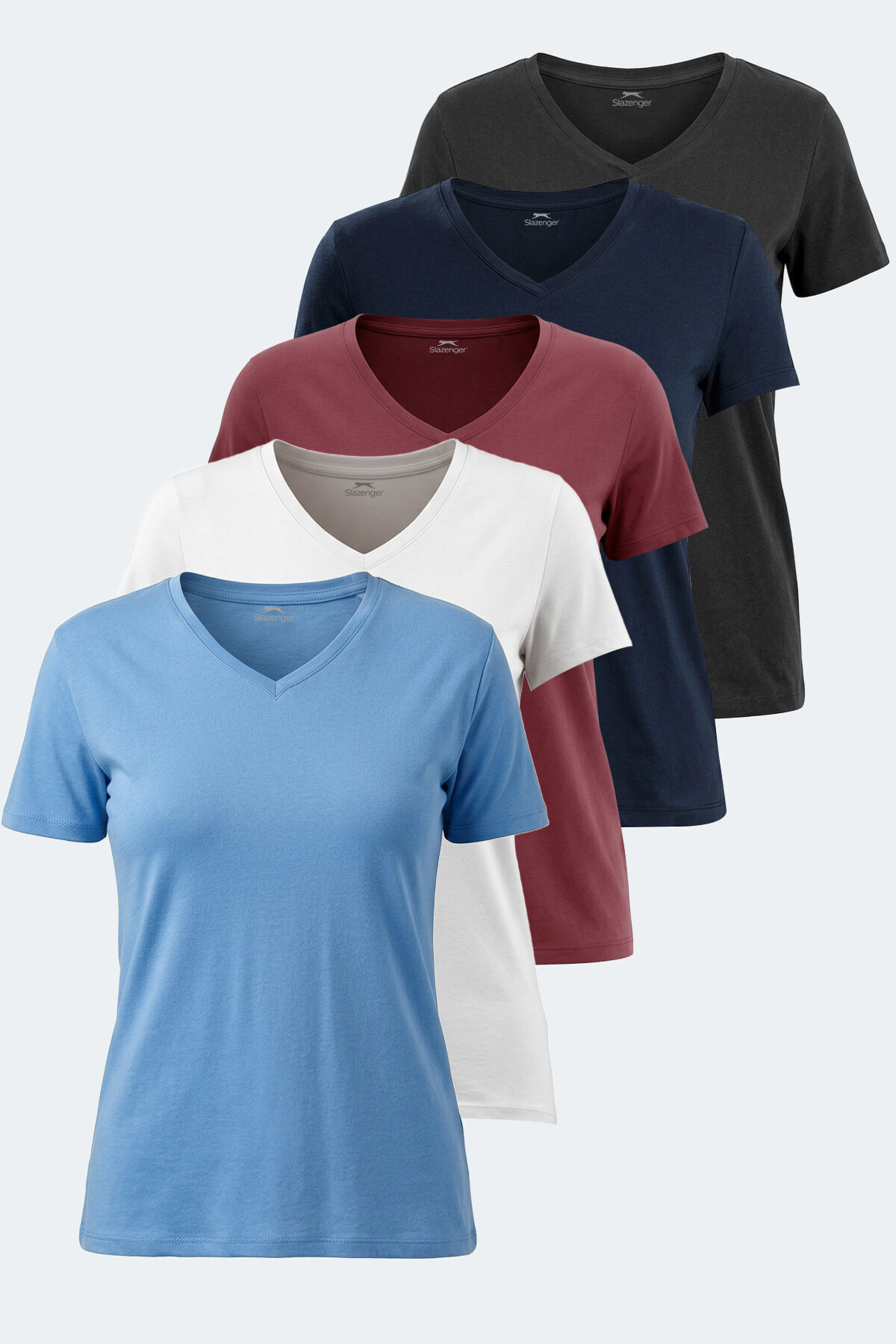 Slazenger PERICAS 5 li Set Kadın  Ekru - Siyah - Koyu Gri - Bordo - Mavi Tişört