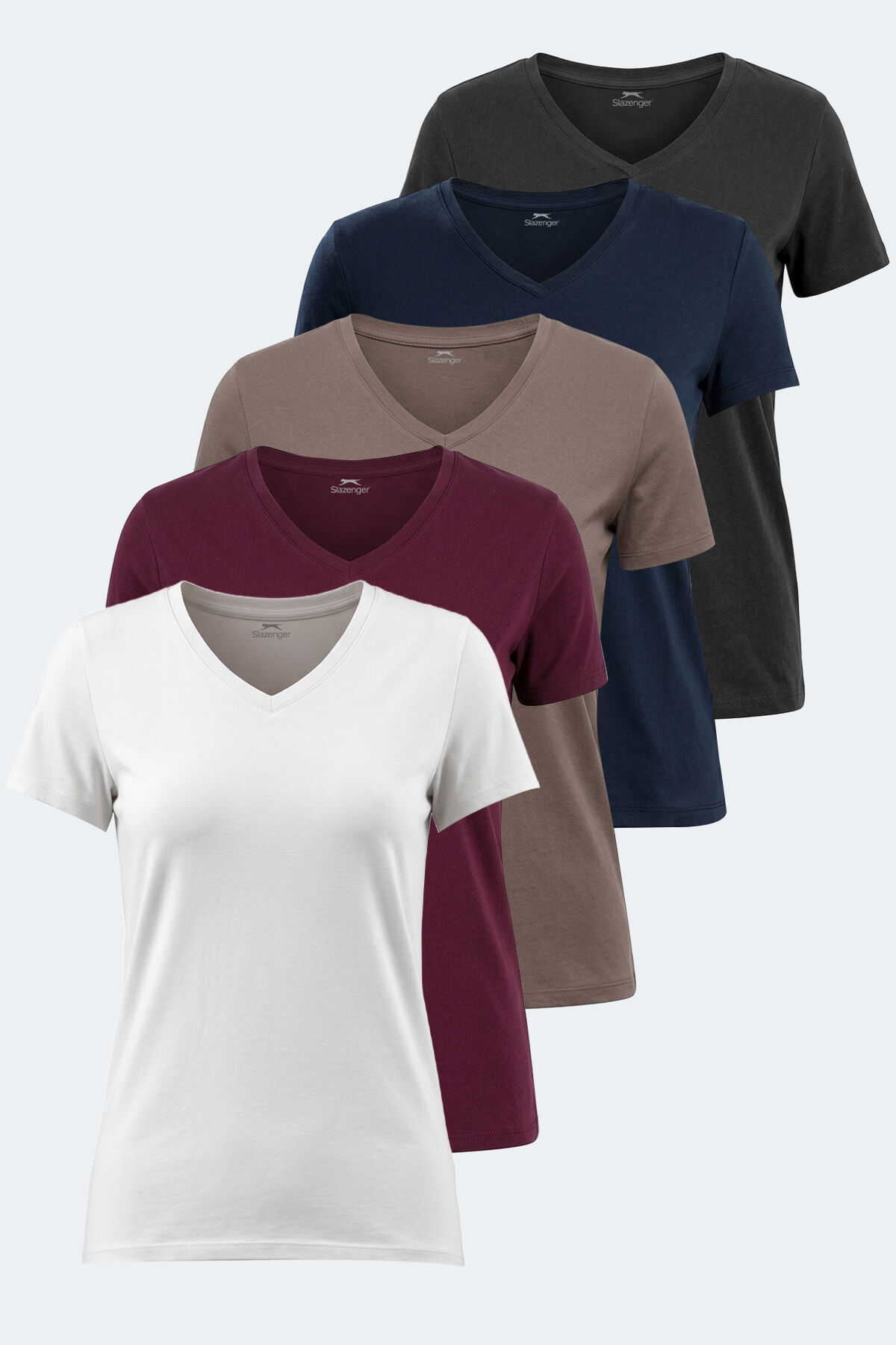 Slazenger PERICAS 5 li Set Kadın  EKRU - SİYAH - ANTRASİT- MÜRDÜM - KAHVE Tişört