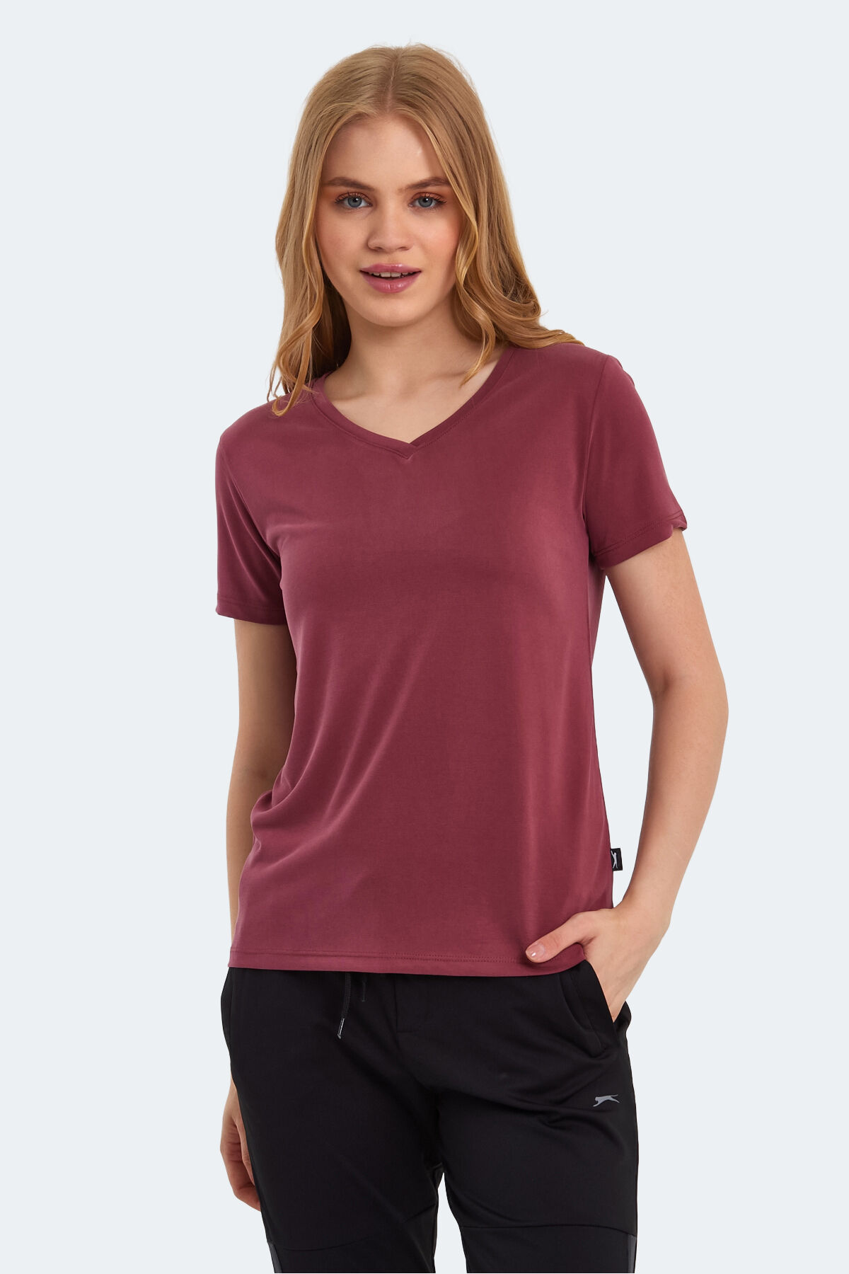 Slazenger PERICAS Kadın V Yaka Bordo Tişört