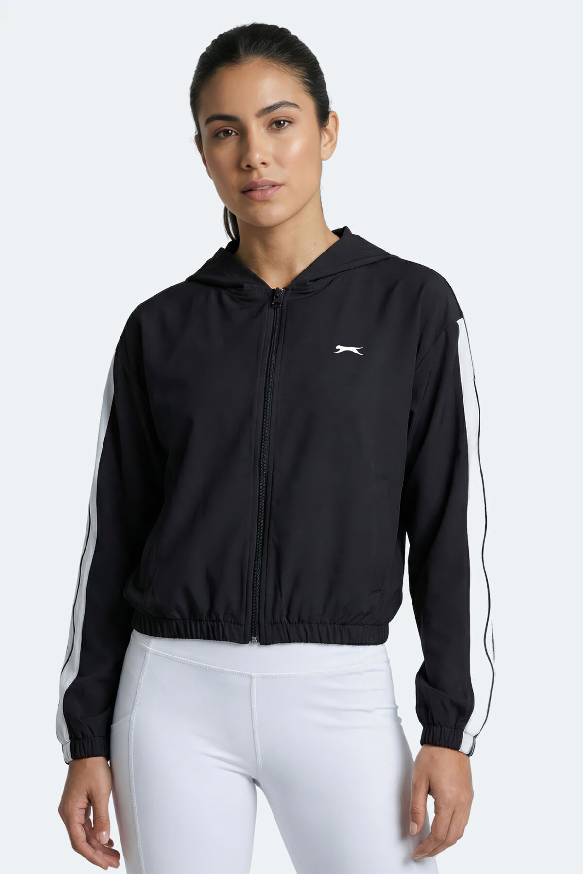 Slazenger RAZZLE Kadın Fermuarlı Kapüşonlu Cepli Siyah Sweatshırt