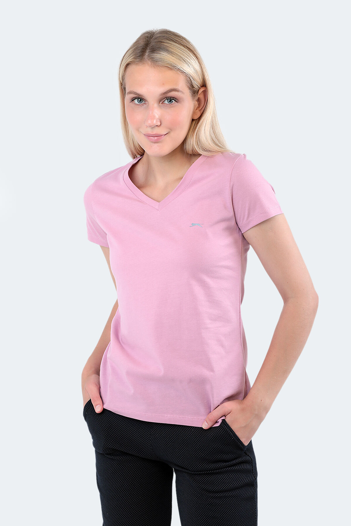 Slazenger REBELL I Kadın Slim Fıt V Yaka Pembe Tişört