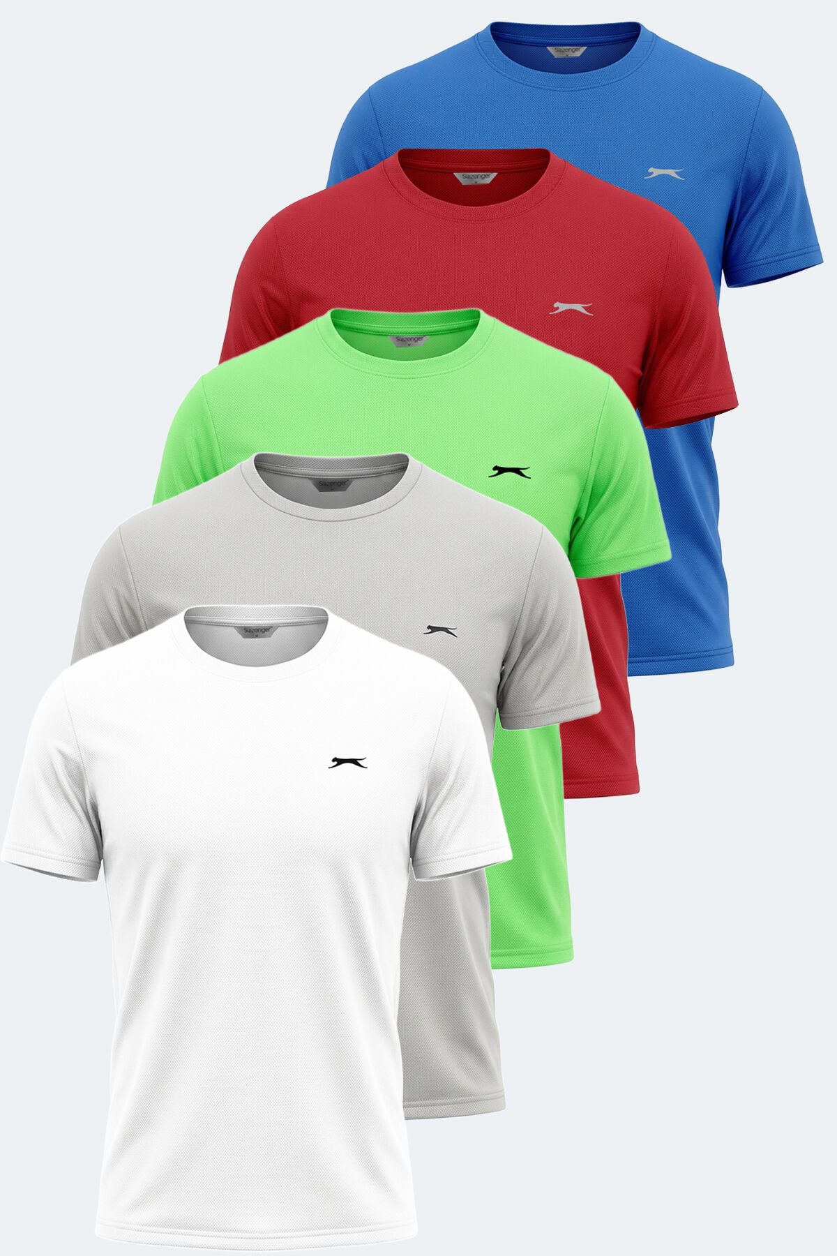 Slazenger REPUBLIC 5 Lİ SET Erkek  BEYAZ- KOYU GRİ - KIRMIZI - SAKS MAVİ - NEON YEŞİL Tişört