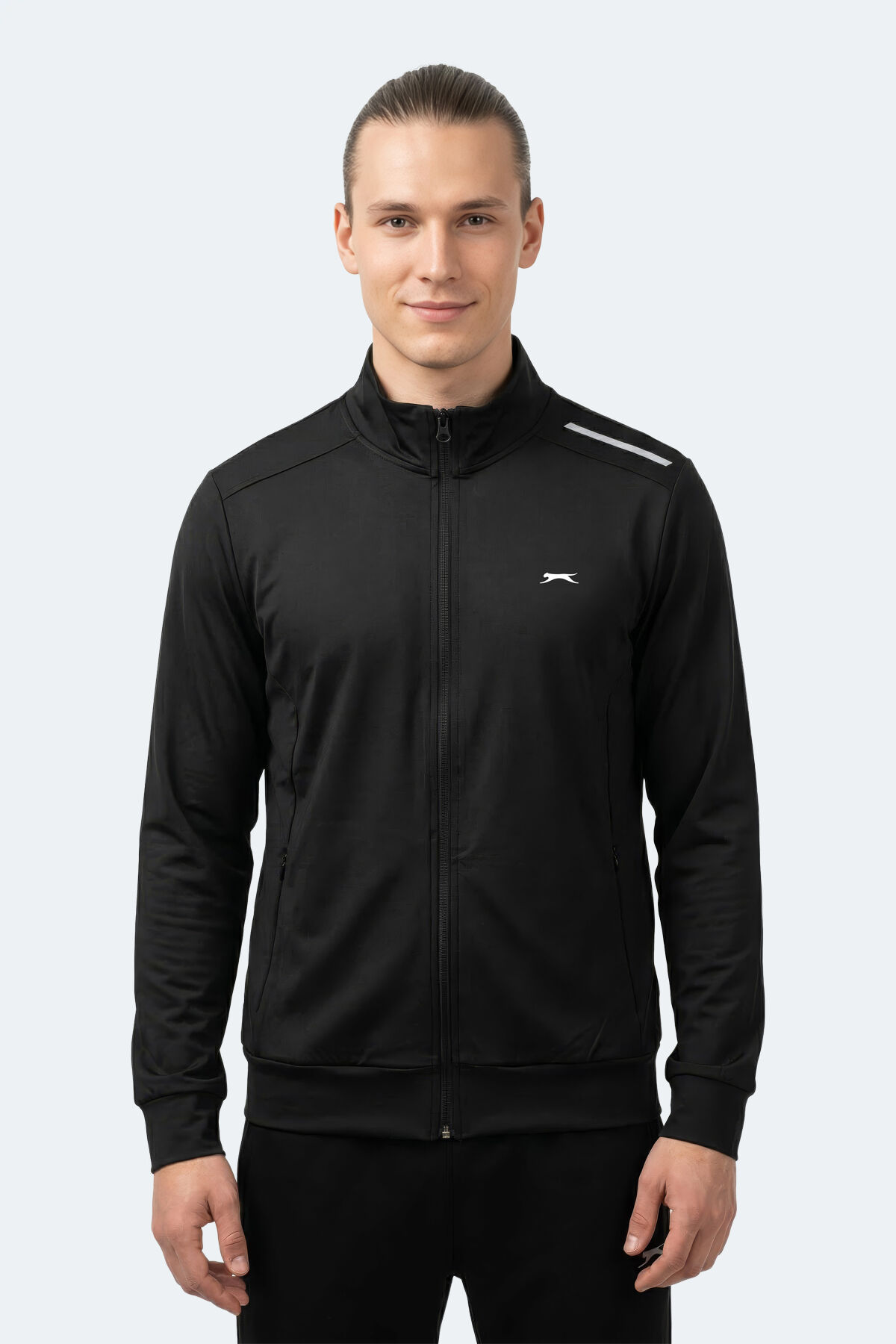 Slazenger REVOLVER Erkek Fermuarlı Dik Yaka Cepli Siyah Sweatshırt