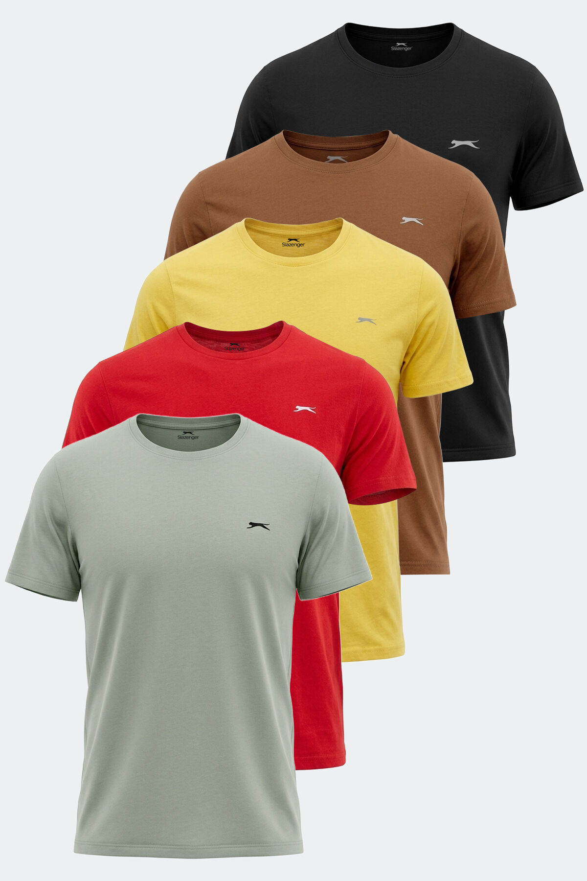 Slazenger ROSALVA 5 li Set Erkek  SİYAH - SU YEŞİLİ-  SARI -  KAHVE - KIRMIZI Tişört